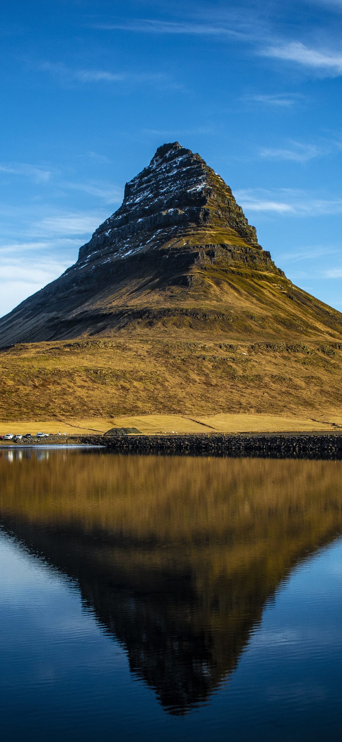 Kirkjufell cliff, Icelandic nature, Snowy landscapes, HD wallpaper, 1130x2440 HD Handy