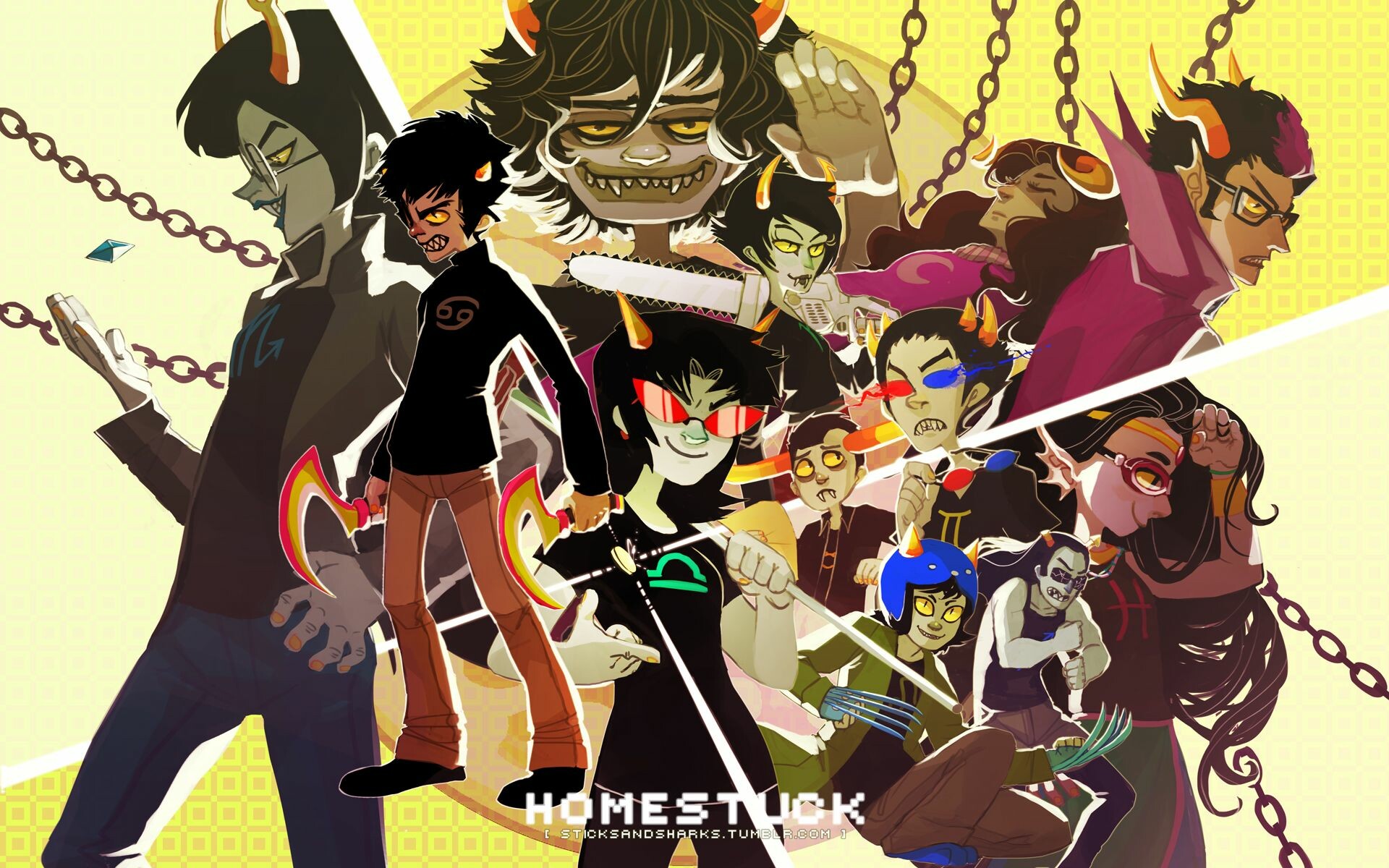 Homestuck: A group of Internet trolls who are revealed to be horned aliens. 1920x1200 HD Wallpaper.