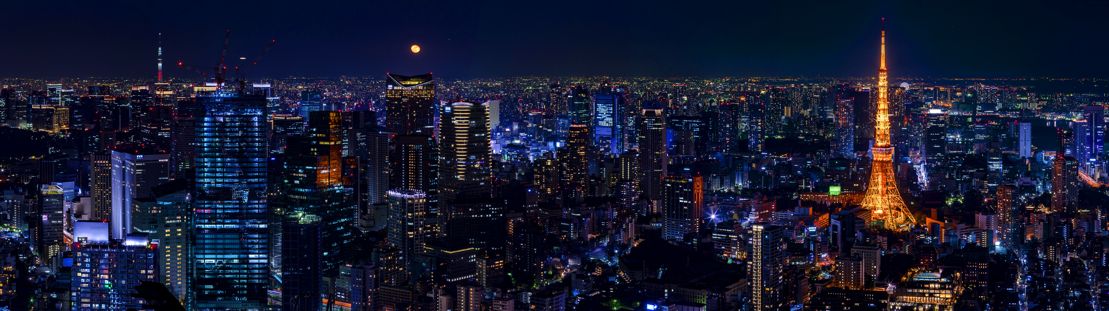 Tokyo Tower, Multiwall art, Architectural beauty, Urban landscape, 3840x1080 Dual Screen Desktop