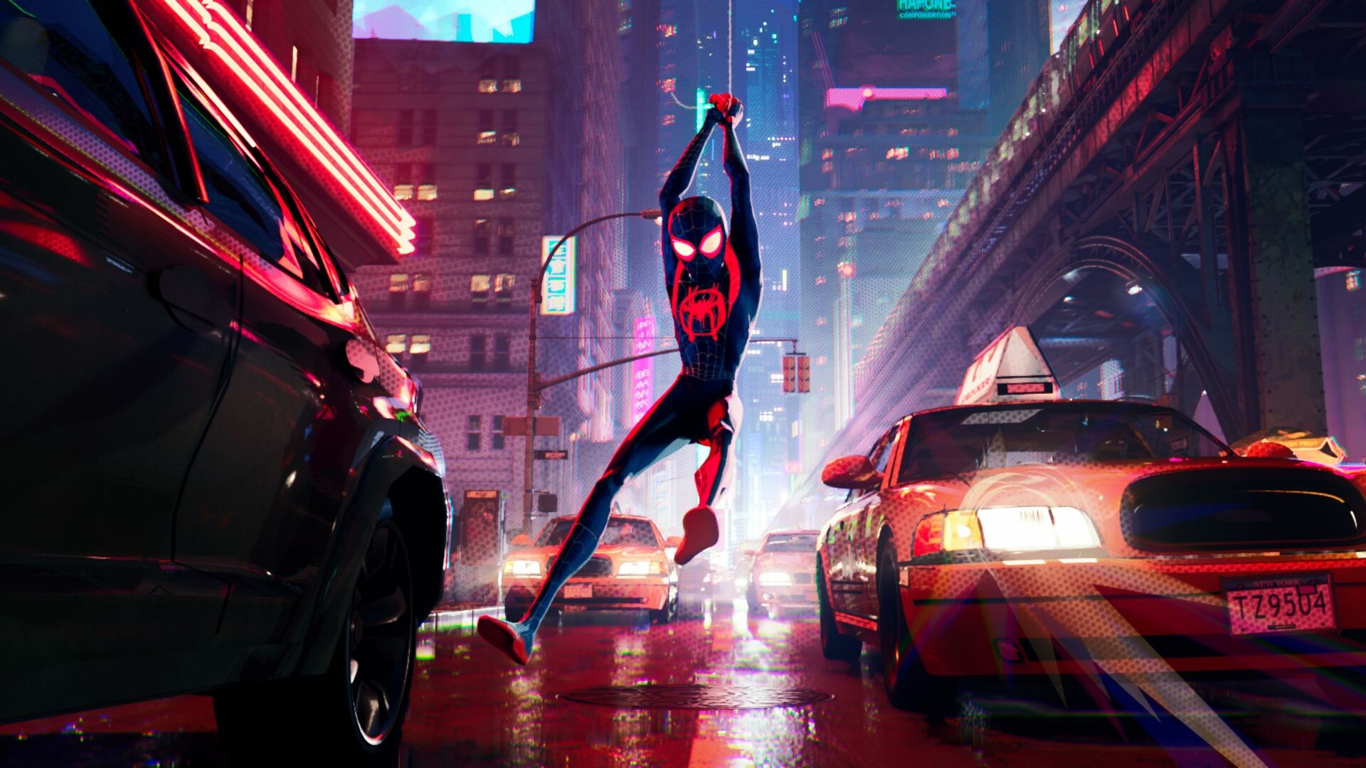 Spider-Man: Into the Spider-Verse: Movie featuring the Marvel Comics character Miles Morales. 1920x1080 Full HD Background.
