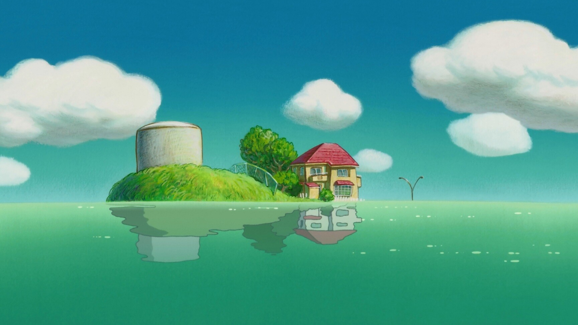 Ponyo: The sixth highest-grossing anime film of all time, Ghibli, Disney. 1920x1080 Full HD Background.