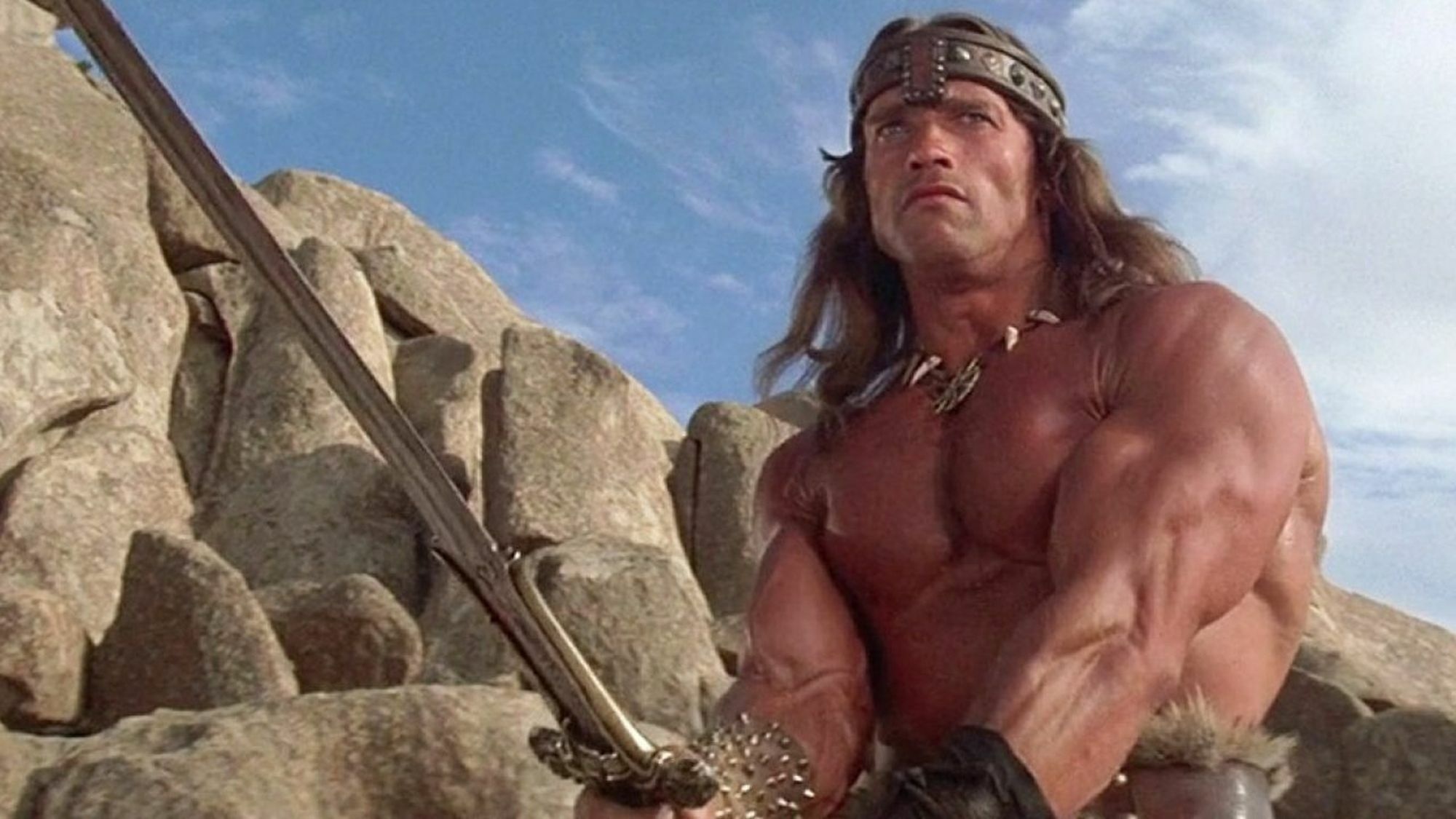 Conan (Arnold Schwarzenegger): First appeared in the 1931 short story "People of the Dark". 2000x1130 HD Background.