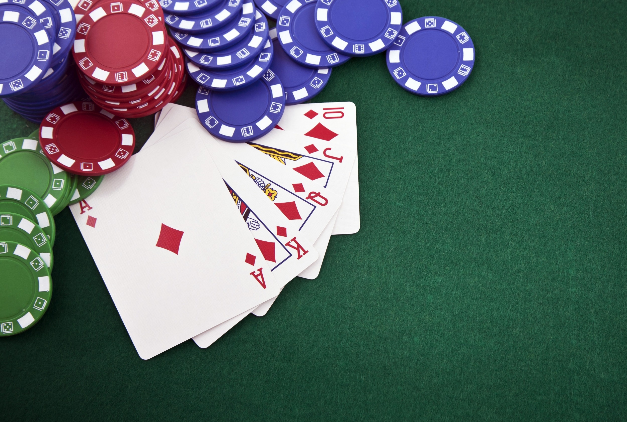 Poker: 10-J-Q-K-A, A straight, Texas hold’em, Forming a hand. 2500x1690 HD Background.