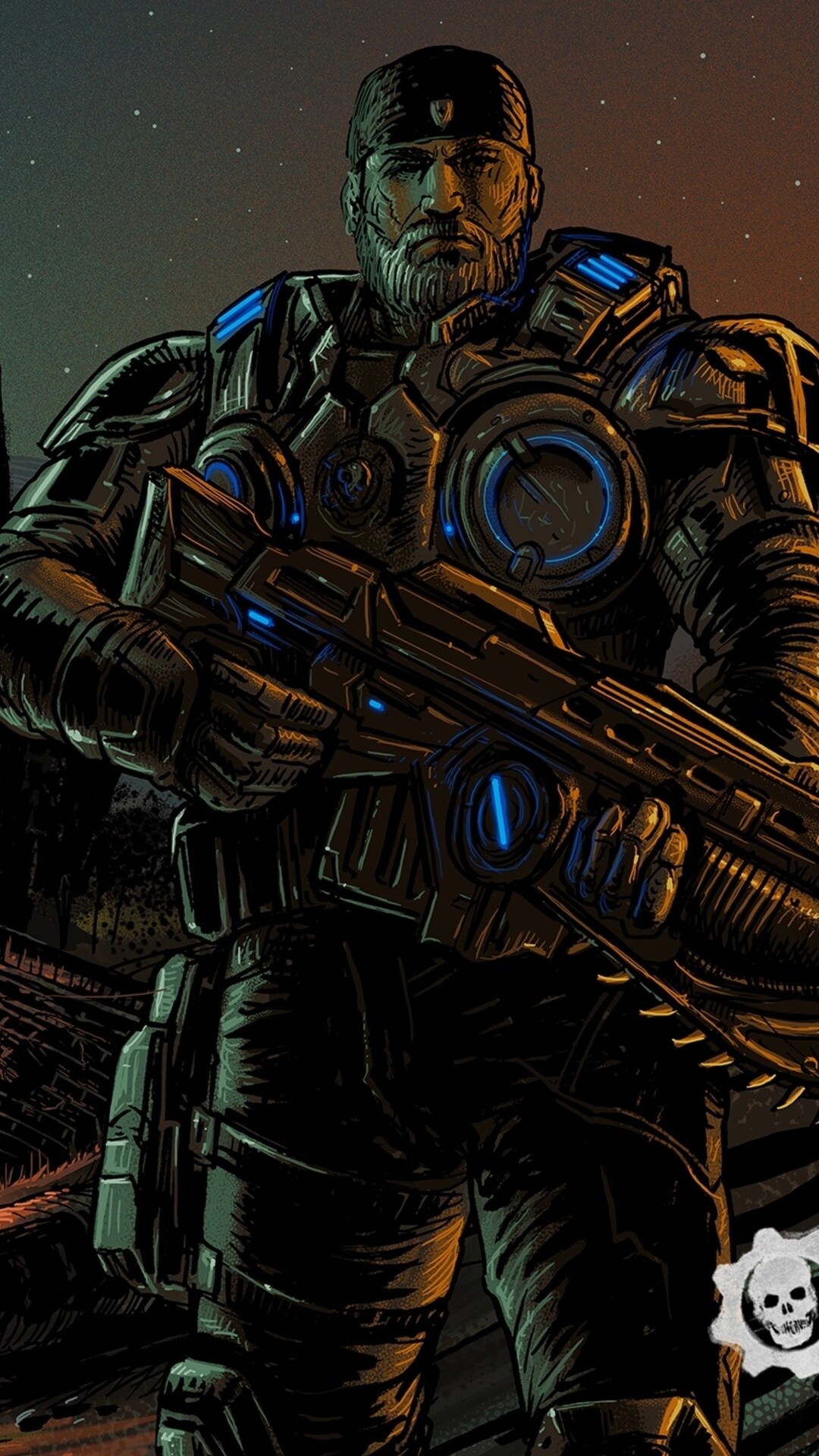 Gears of War: Marcus Fenix, Mark 2 Lancer Assault Rifle, Never fight alone, The Coalition. 1080x1920 Full HD Wallpaper.