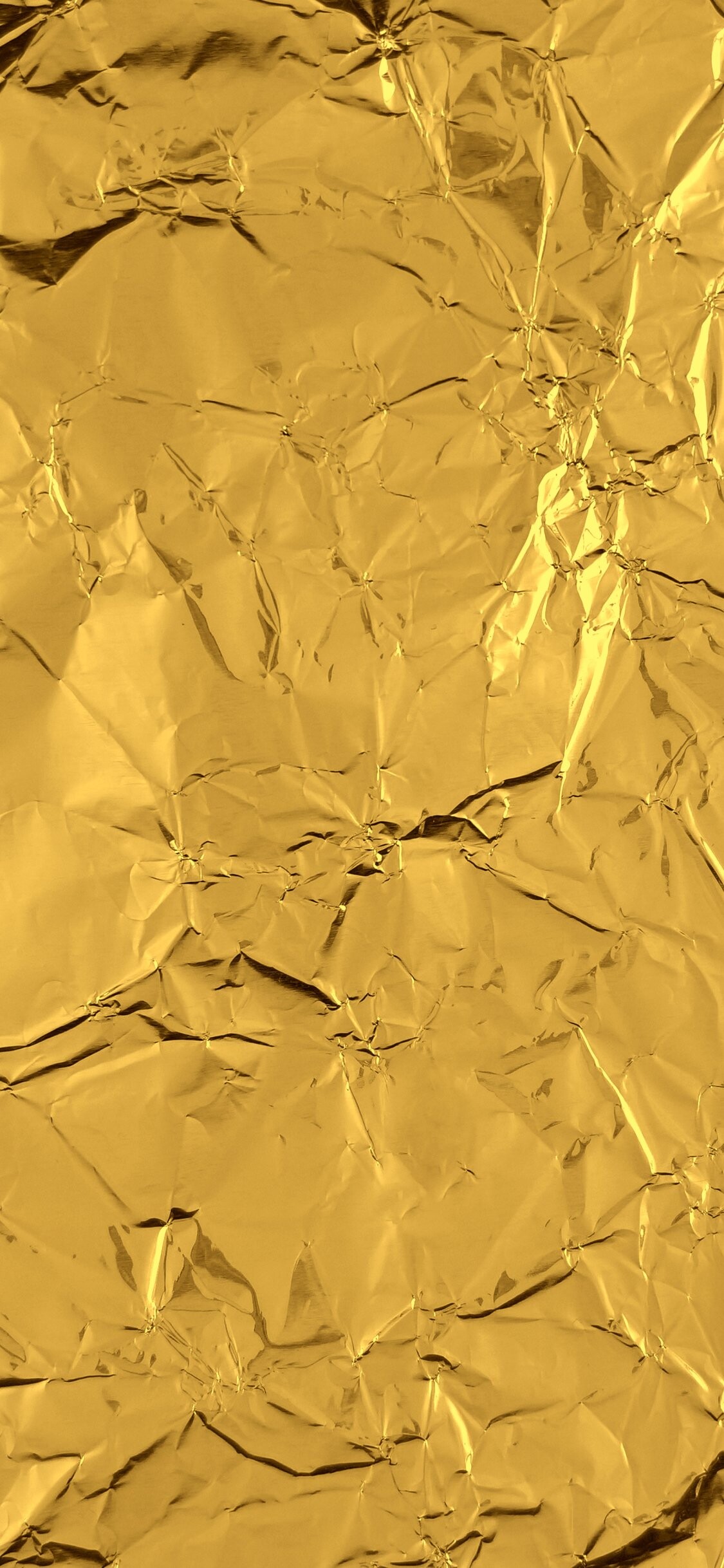 Gold Foil: Cramped Texture, Golden tinsel, Abstract design. 1130x2440 HD Background.