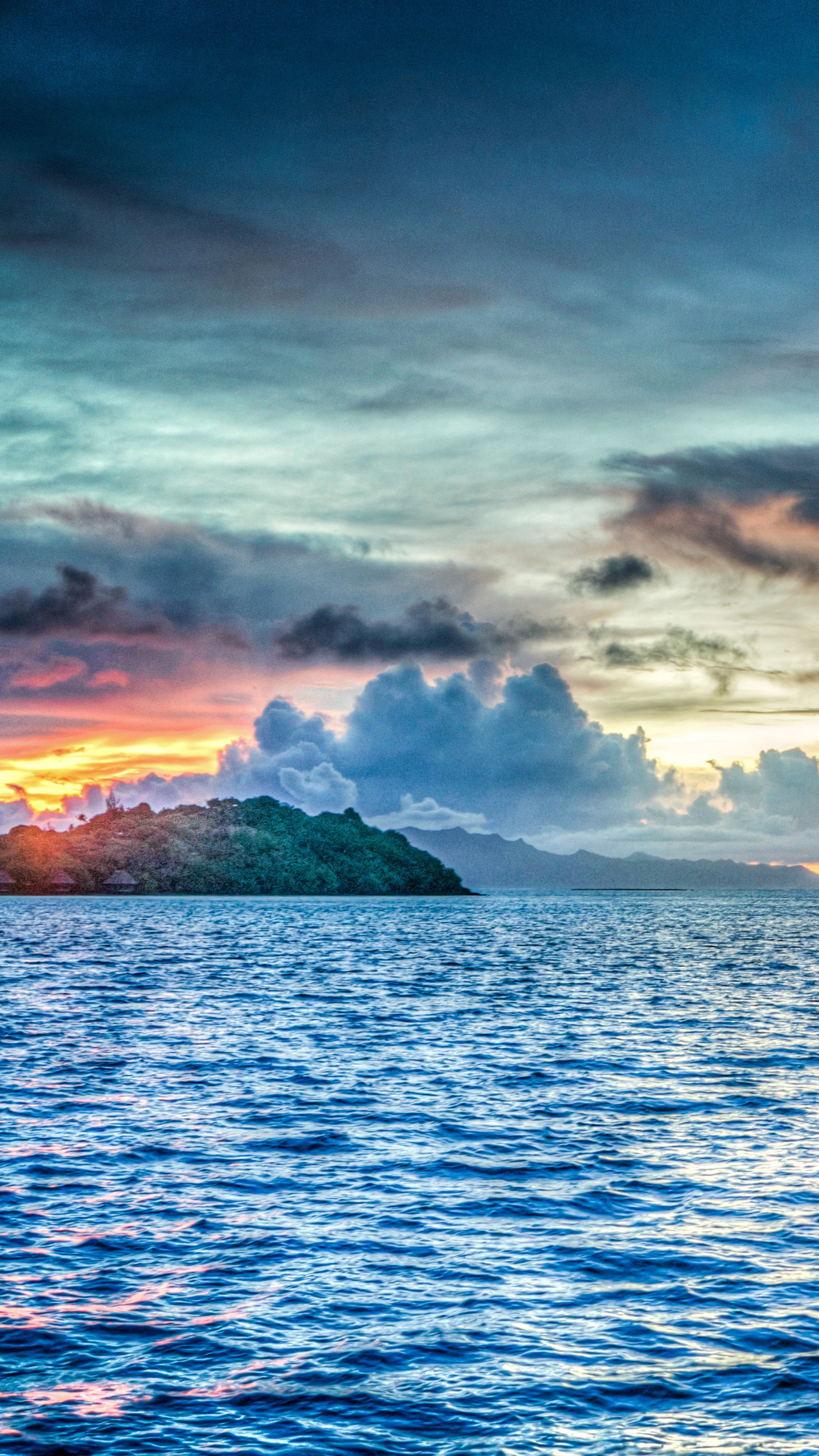 Pacific Ocean, Bora Bora French Polynesia, Ocean sunset, 2160x3840 4K Phone