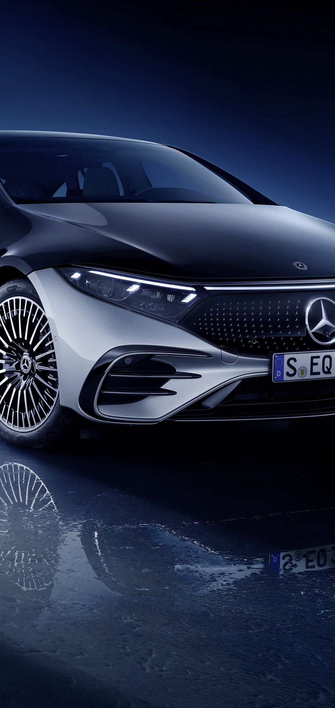 Mercedes-Benz EQS: 580 4matic AMG Line, All-electric version of the S-Class. 1080x2280 HD Wallpaper.