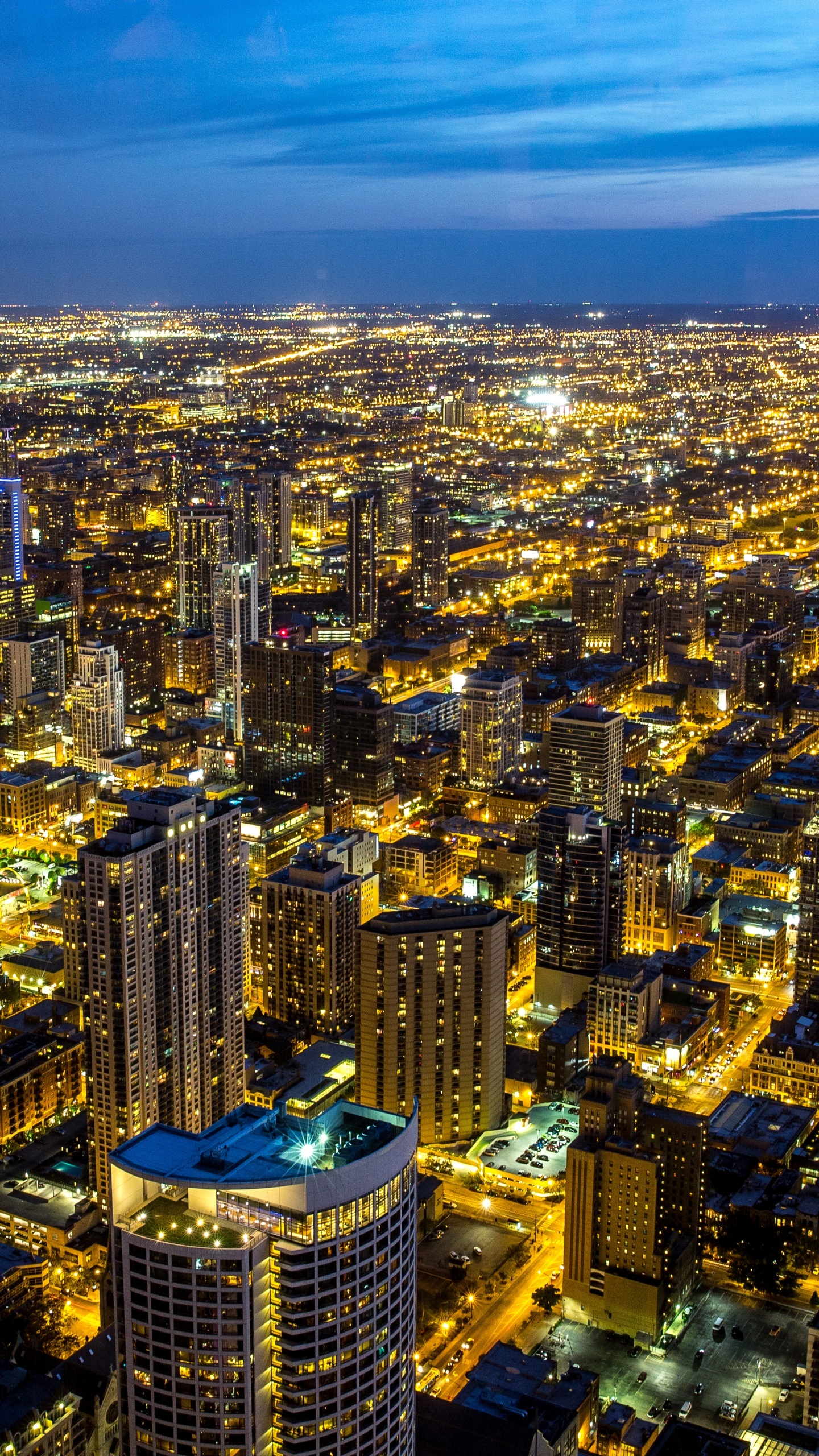 Chicago city skyline, Night cityscape, Photography, Downtown lights, 1440x2560 HD Phone