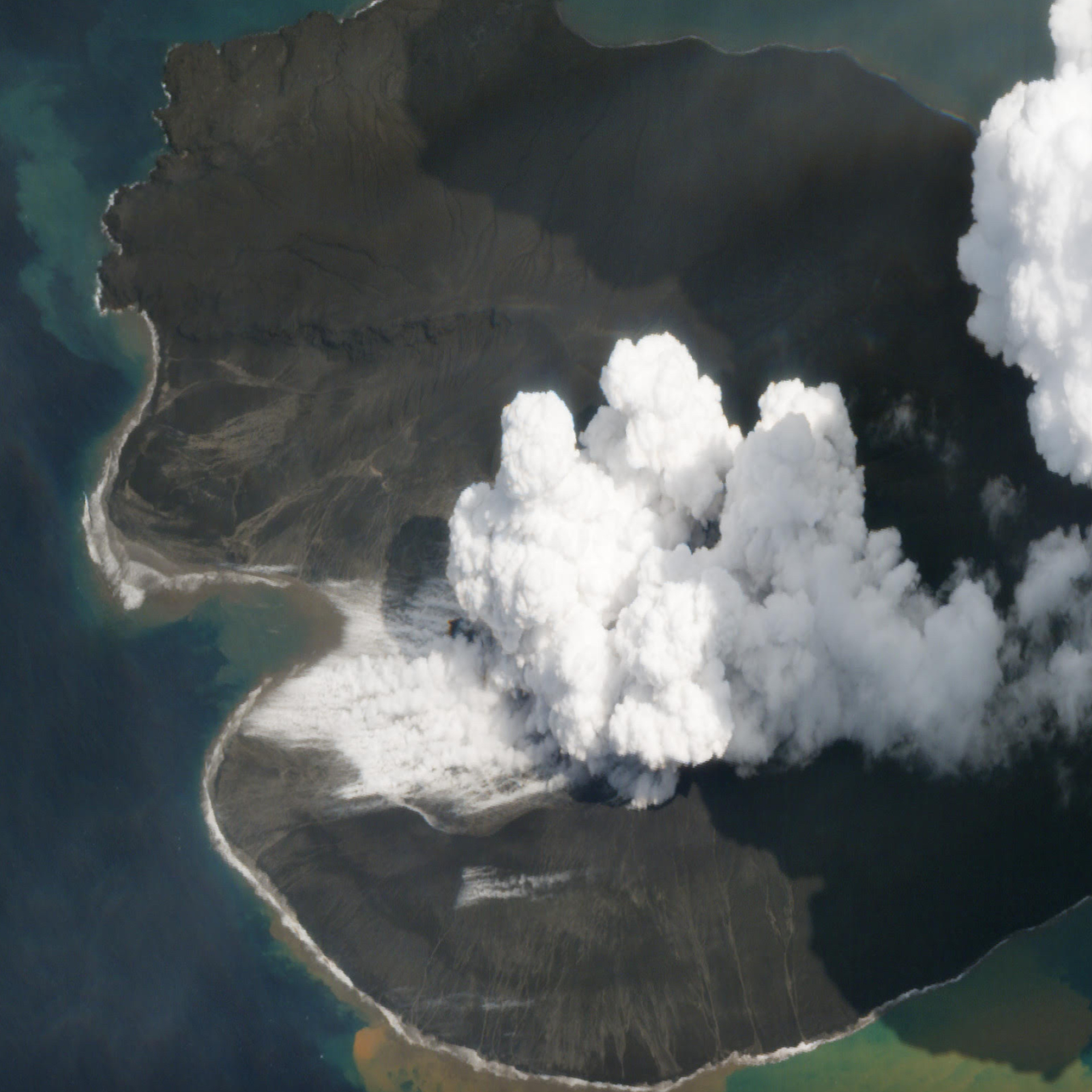 Krakatoa Island, Anak Krakatau volcano, Satellite imagery, Indonesia, 1920x1920 HD Phone