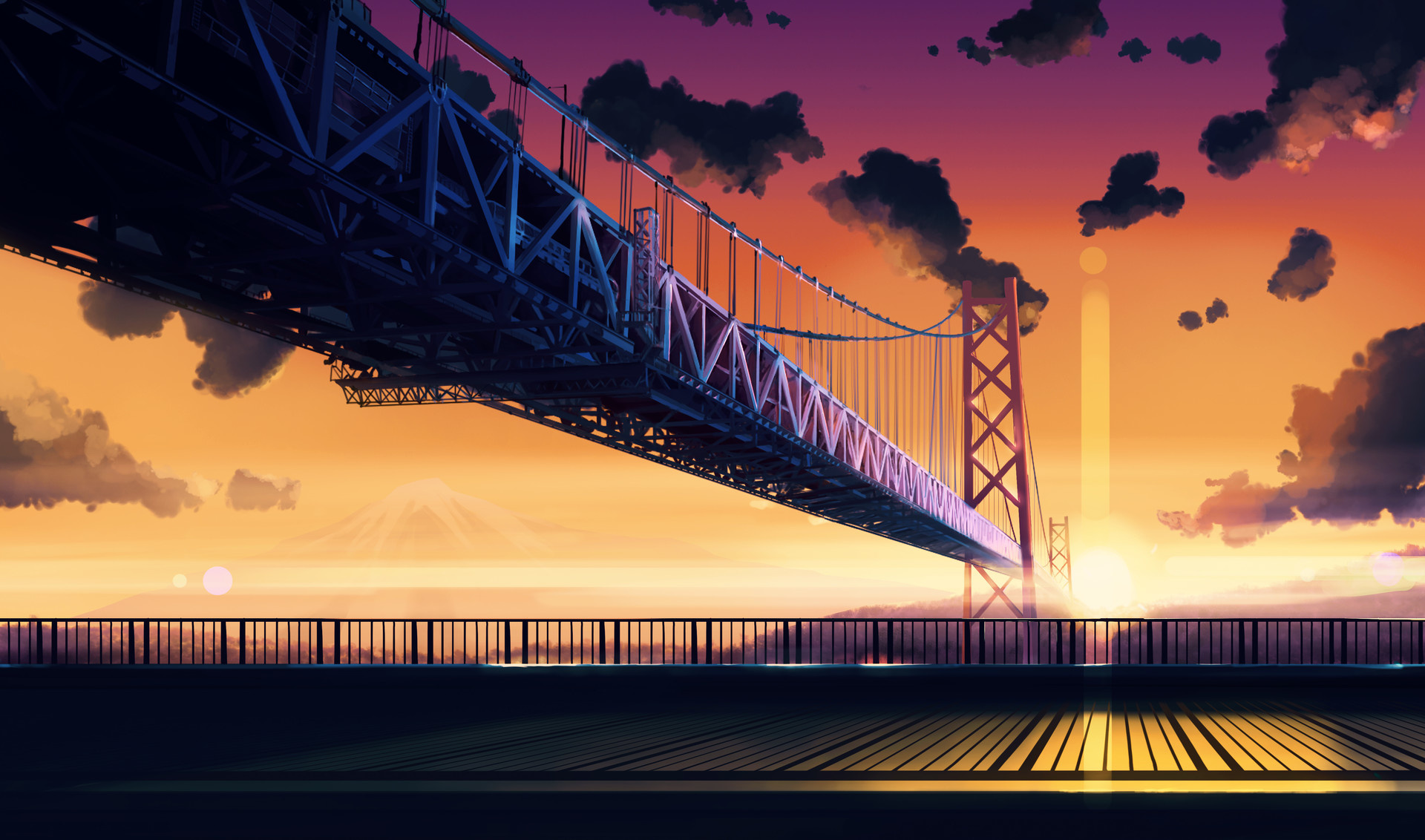 Painting of Akashi Kaikyo Bridge, Artistic representation, Japanese bridge, Creative expression, 1920x1140 HD Desktop