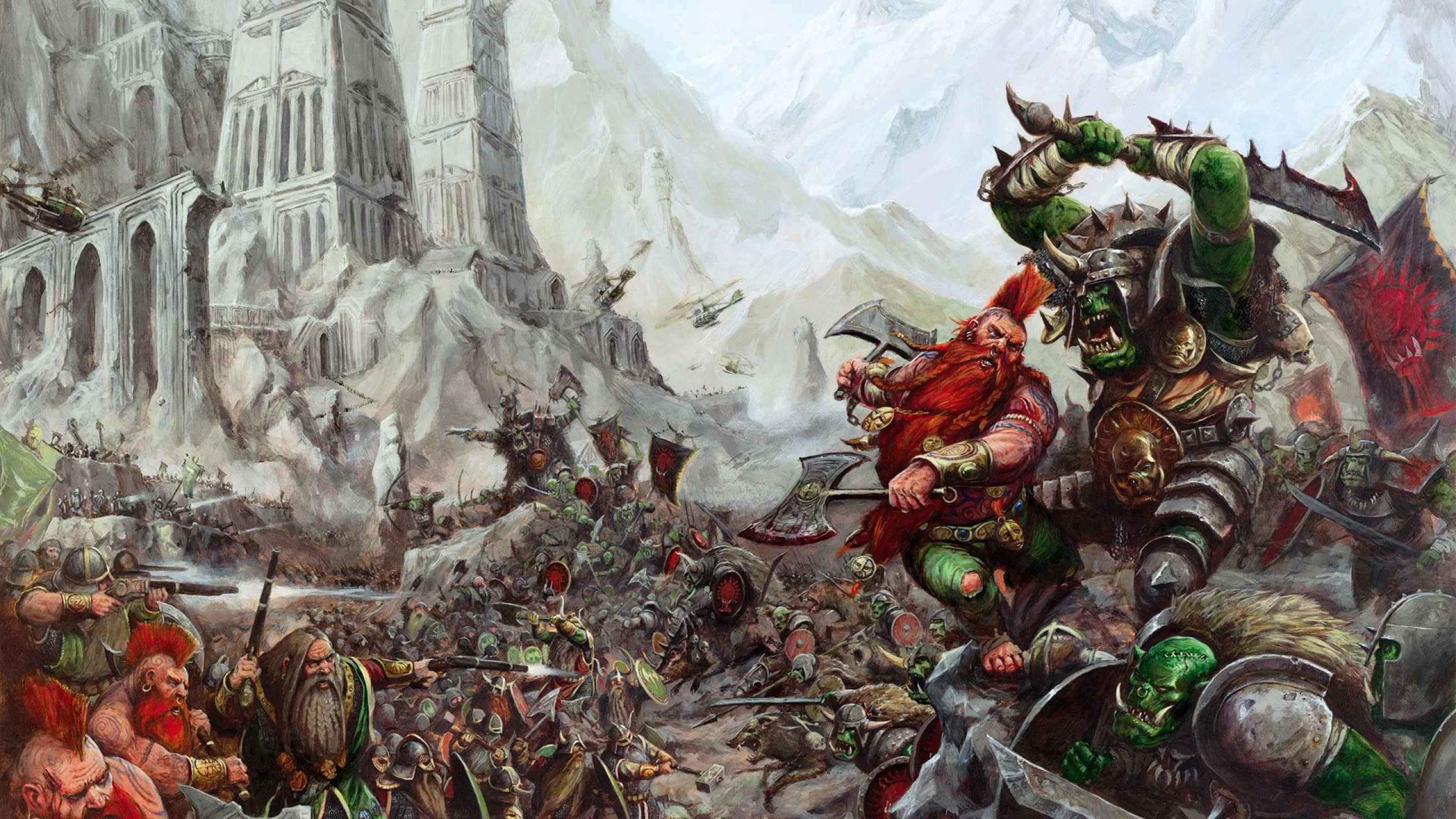Greenskins in Warhammer, Ancient race, Bloodthirsty warriors, Savage tribes, 2560x1440 HD Desktop