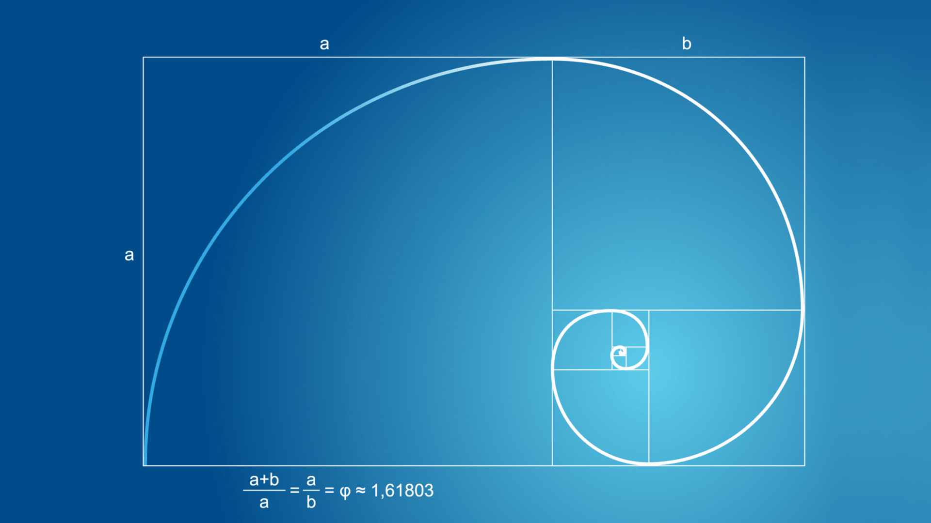 Golden Ratio: Fibonacci spiral, Mathematics formula, Irrational numbers, Rectangles, Right angles. 1920x1080 Full HD Background.