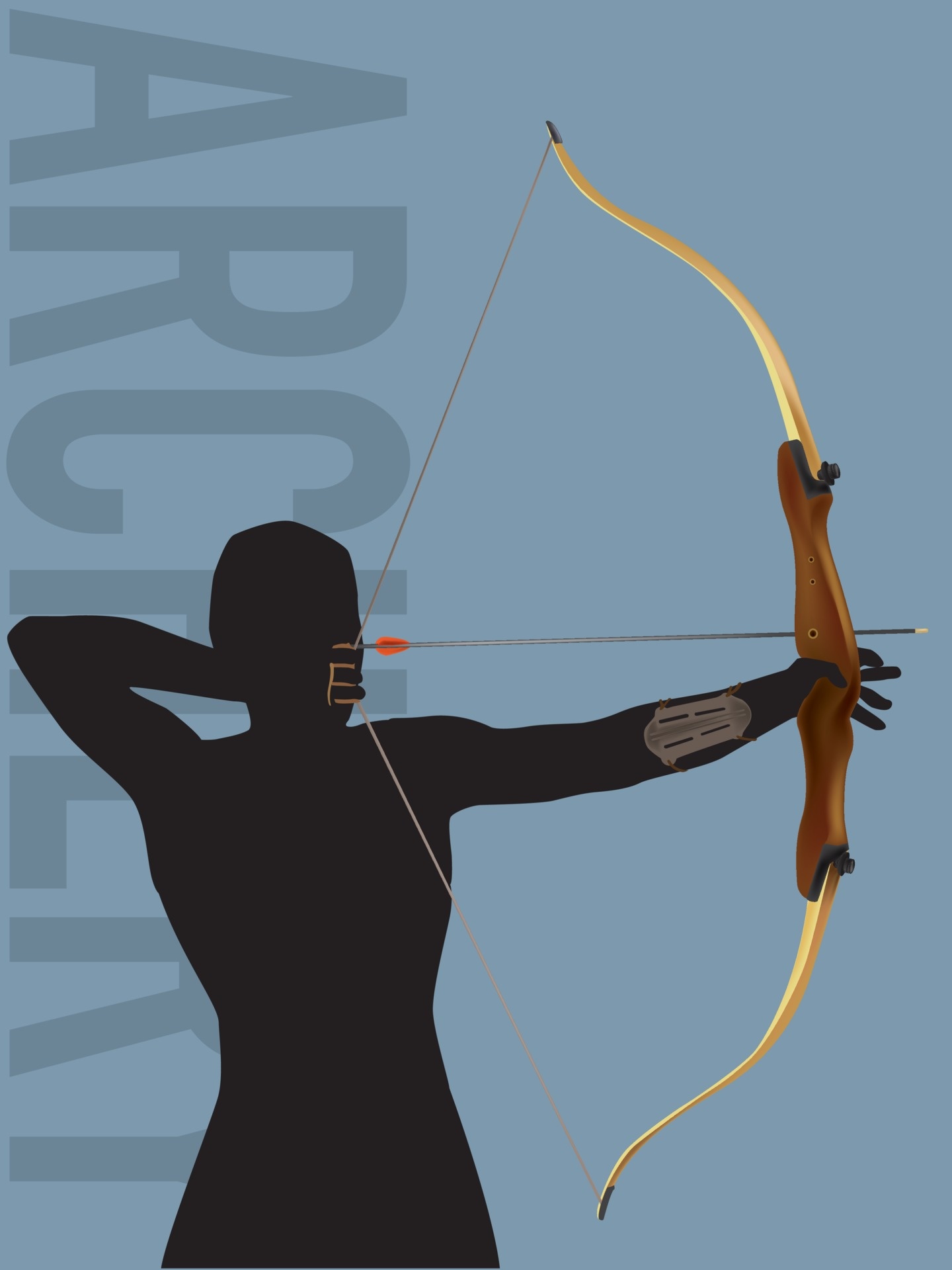 Archery: Minimalistic, Archer equipped with recurve bow, bracer and a finger tab. 1440x1920 HD Wallpaper.