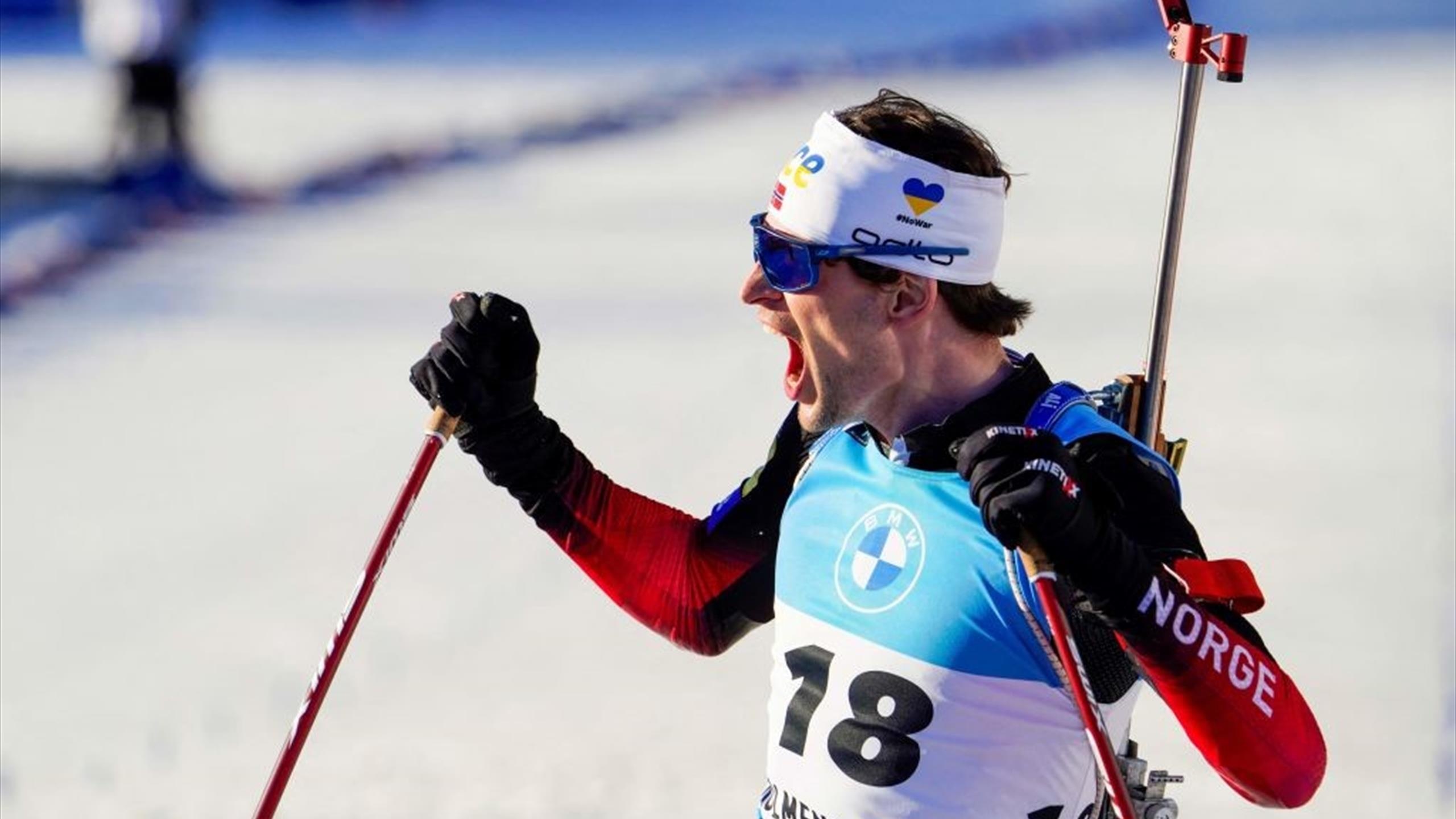 Biathlon: Sturla Holm Laegreid, Norway, Men's sprint, Finishing 22.4 seconds. 2560x1440 HD Wallpaper.