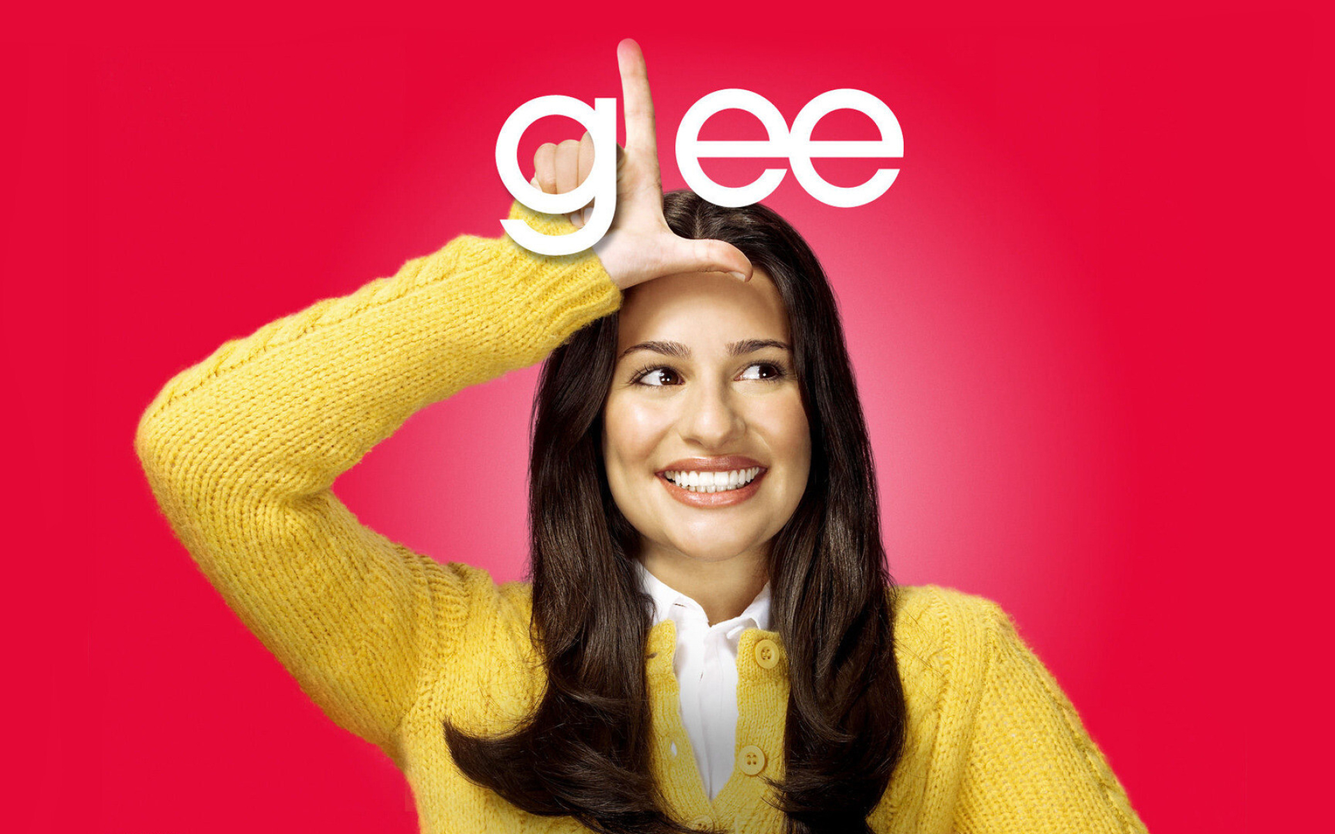 Glee (TV series): Lea Michele as Rachel Berry, A character that has an on-off relationship with Finn. 1920x1200 HD Background.
