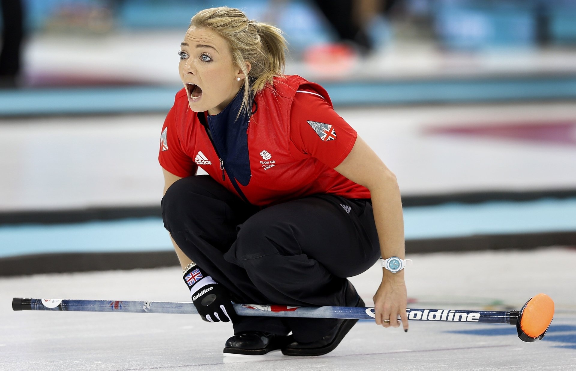 Curling: Anna Sloan of Great Britain competes during the Curling Women's Round Robin. 1920x1240 HD Background.
