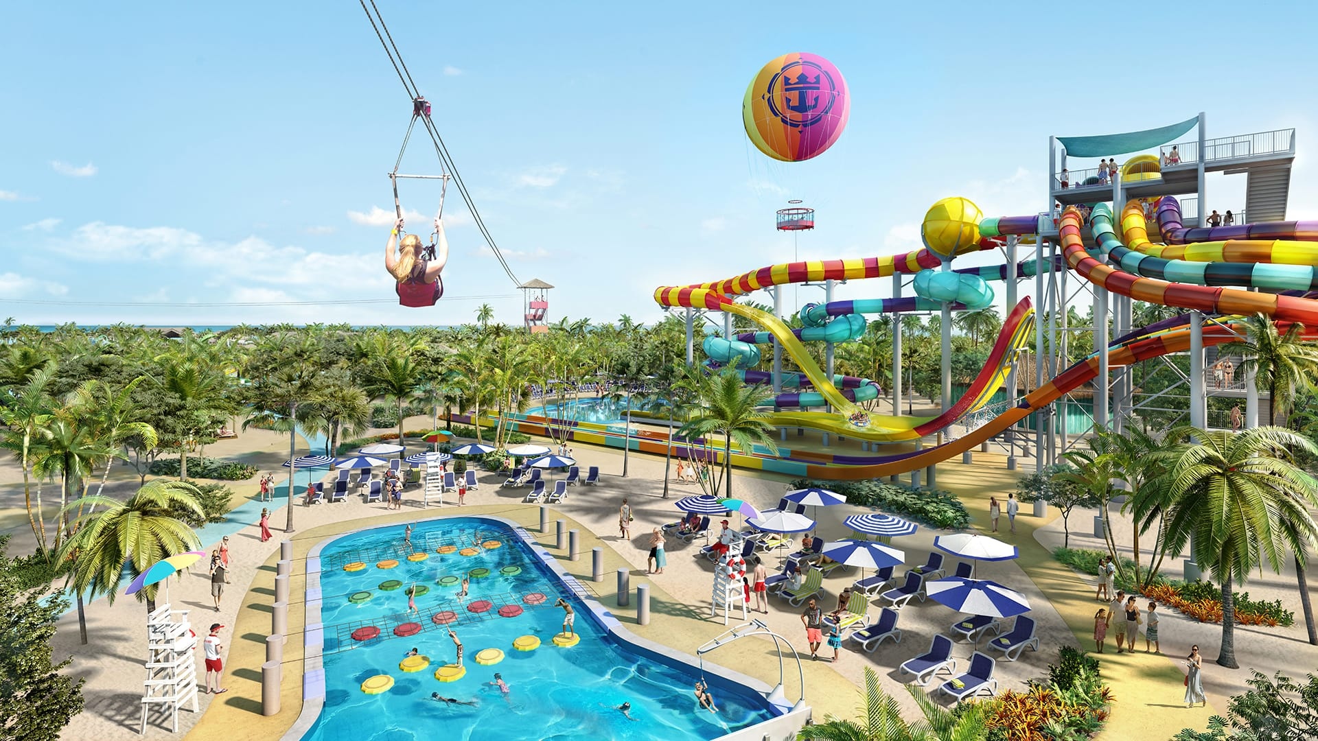 Waterpark: An amusement center with aquatic attractions such as slides. 1920x1080 Full HD Wallpaper.