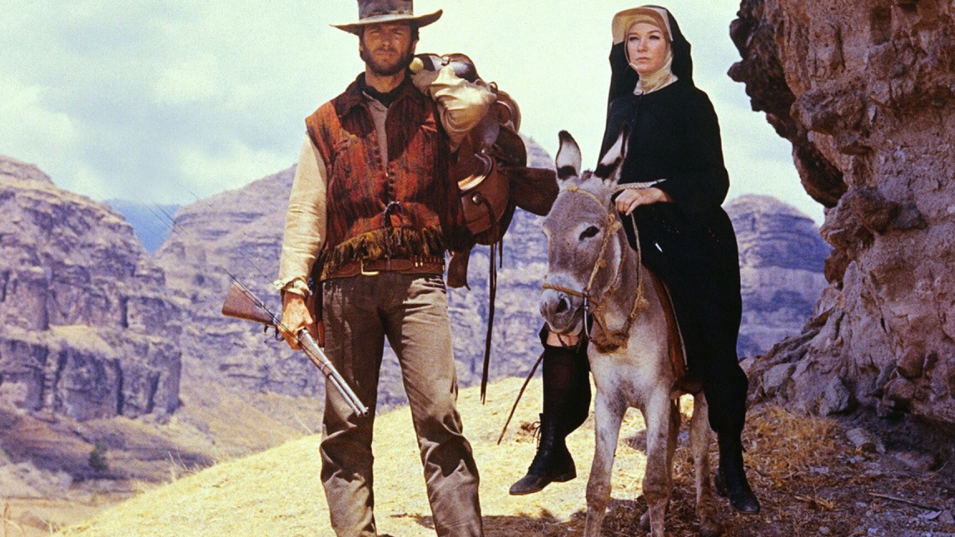 Clint Eastwood: Two Mules for Sister Sara, American-Mexican Western Film In Panavision, Directed By Don Siegel, Starring Shirley MacLaine, 1970. 1920x1080 Full HD Wallpaper.
