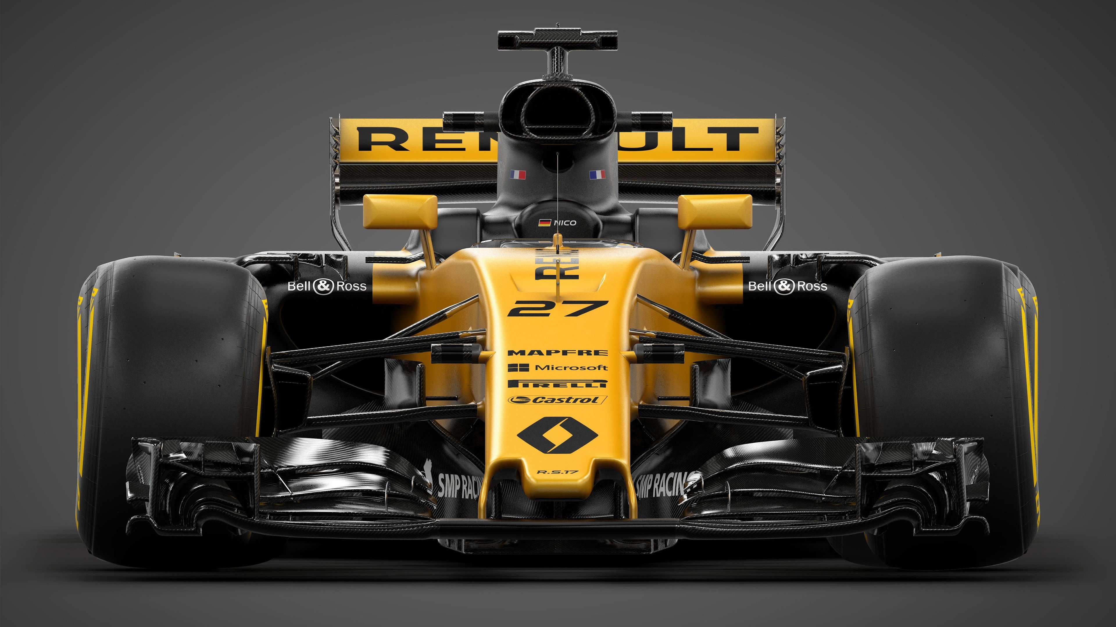 Formula 1: F1 car, A single-seat, open-cockpit, open-wheel racing car with substantial front and rear wings. 3840x2160 4K Background.