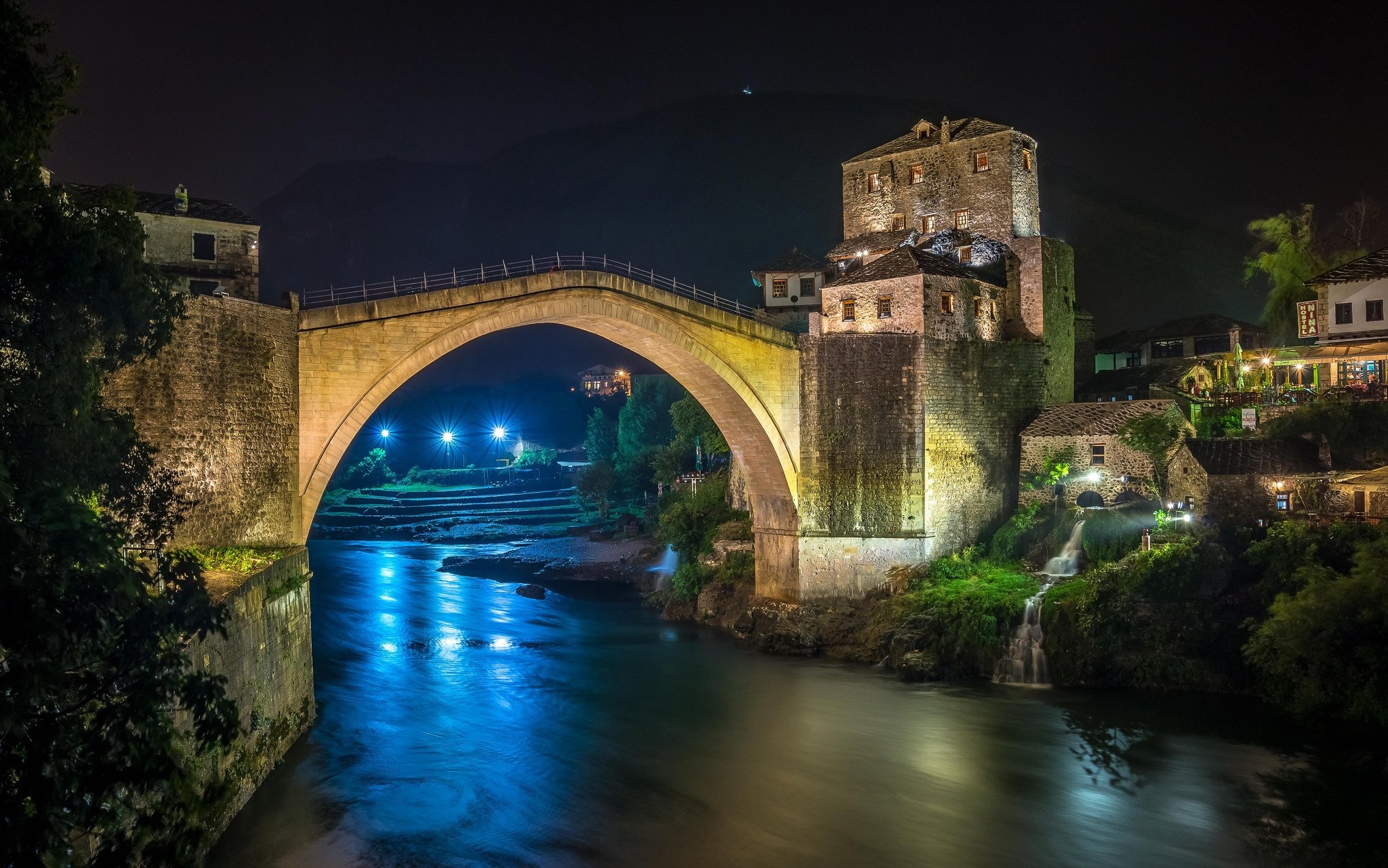 Bridges, Rivers, Night Mostar, Cities, 2050x1290 HD Desktop