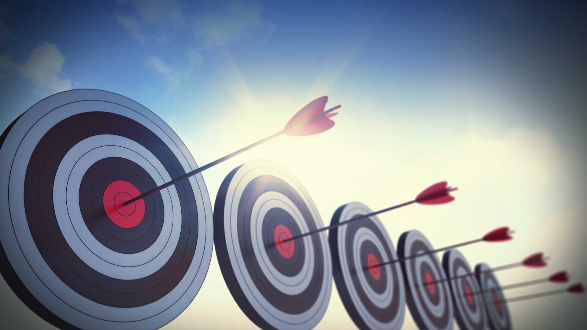 Goal (Aim): Line of targets, Achievement of objectives, Figurative meaning, Arrows. 1920x1080 Full HD Background.