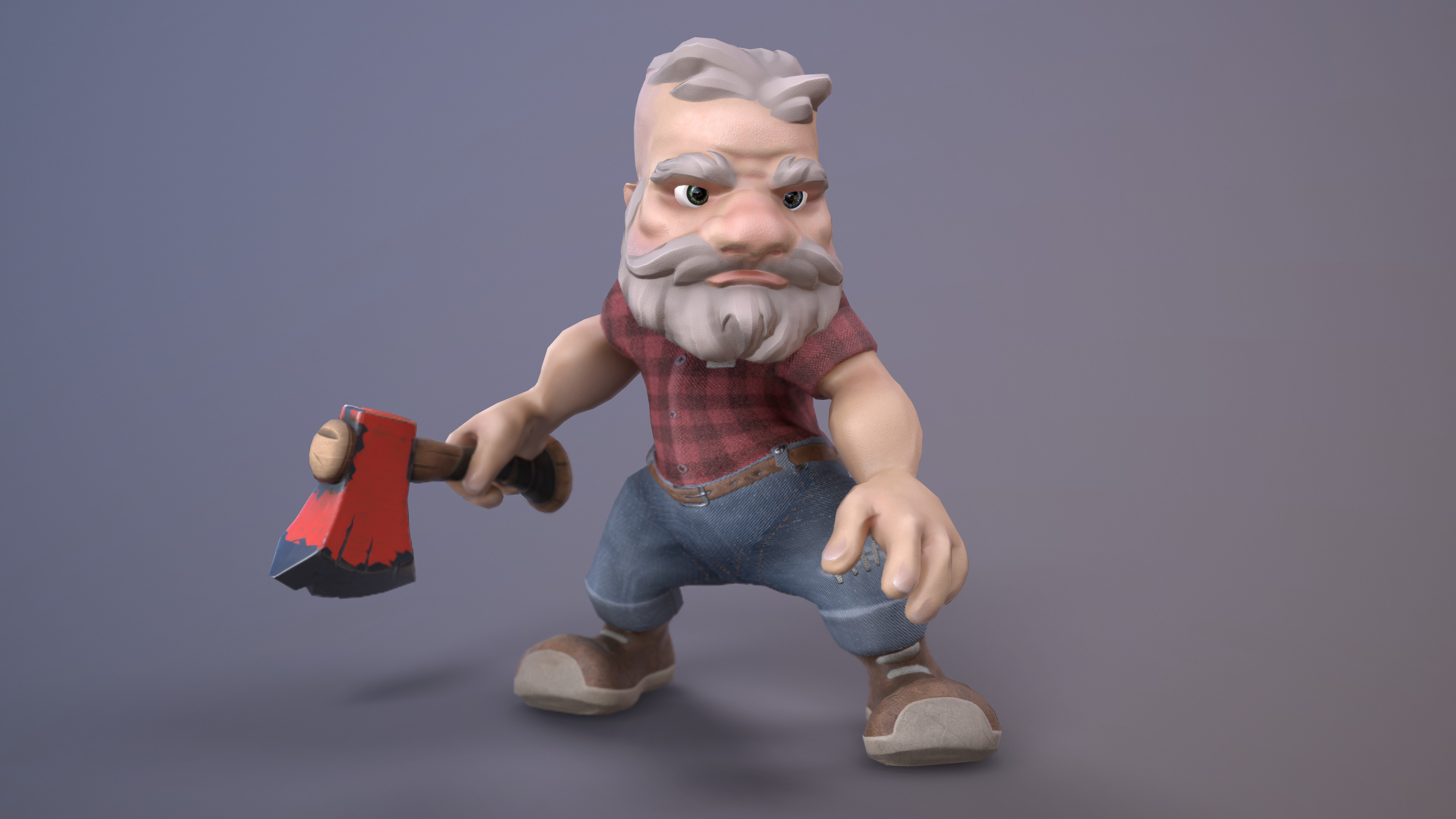 Lumberjack: Lumberjack Jones, Character animation, One-handed ax, A plaid flannel shirt, Art. 3840x2160 4K Wallpaper.
