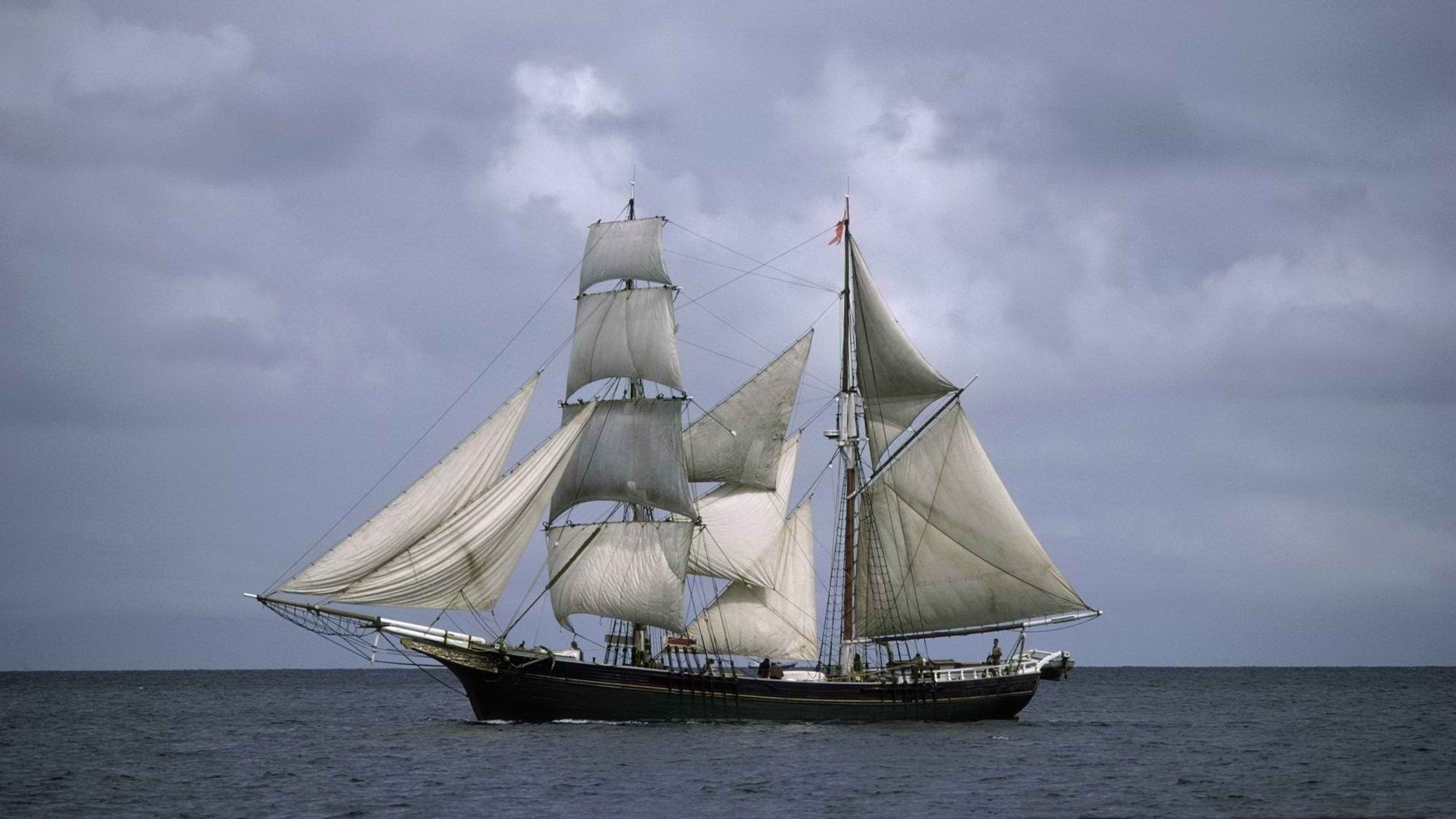 Schooner: Tall ships, Boat, A sailing ship with its sails parallel to the length of the ship. 1920x1080 Full HD Background.