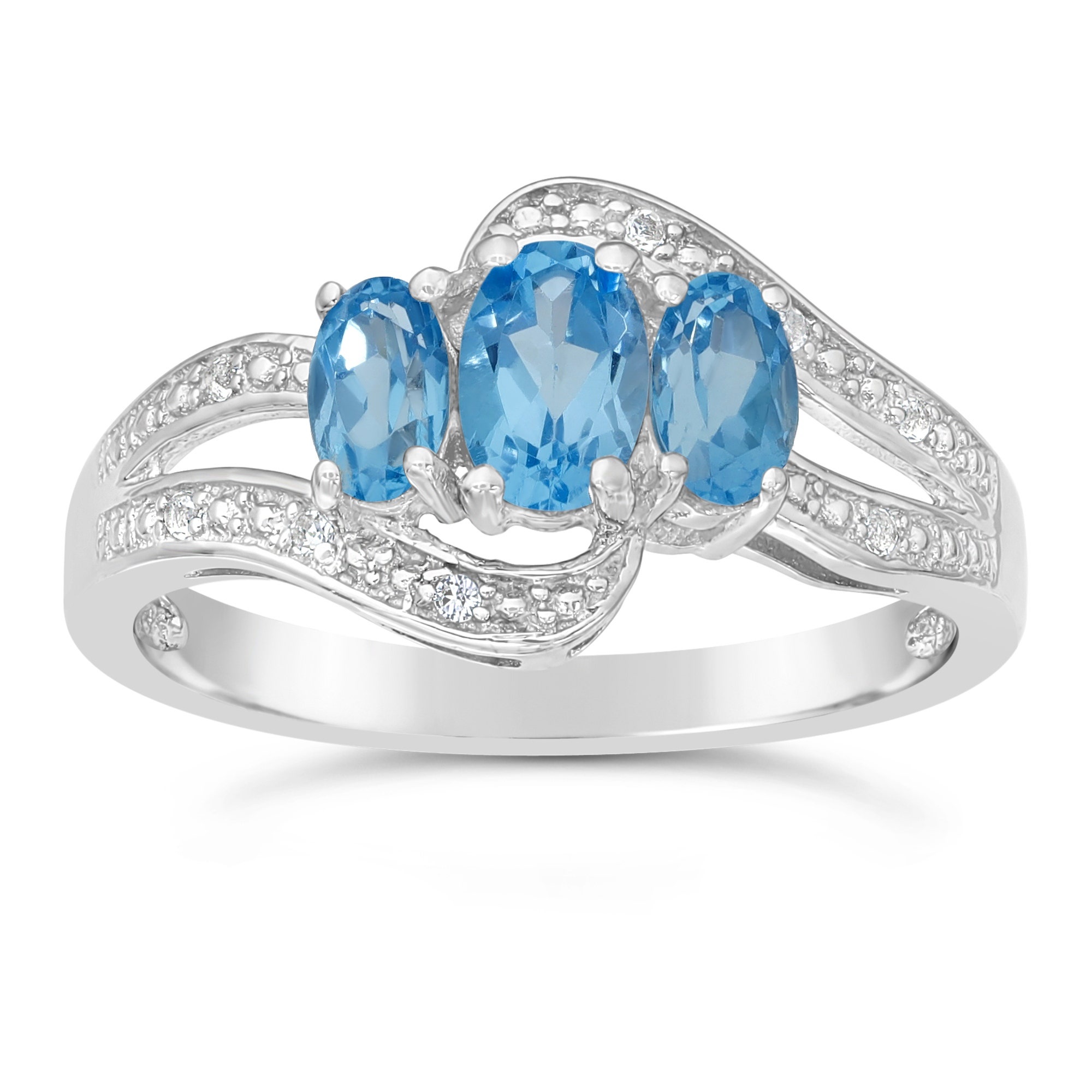 Triple oval blue topaz, Sterling silver ring, Genuine gemstone, 2000x2000 HD Handy