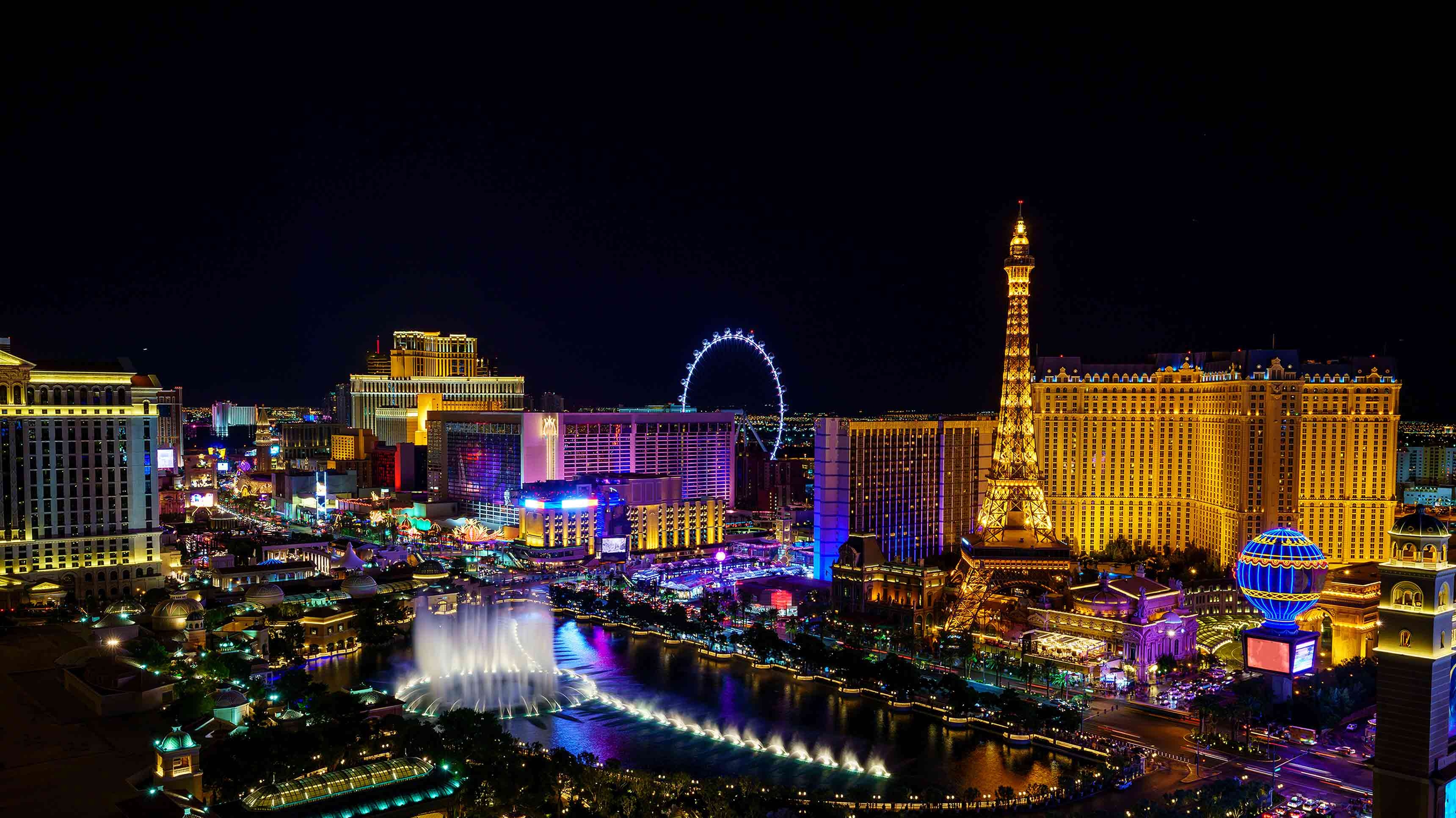 Las Vegas Skyline, Helicopter tour, Vibrant nightlife, Iconic Strip, 3440x1940 HD Desktop