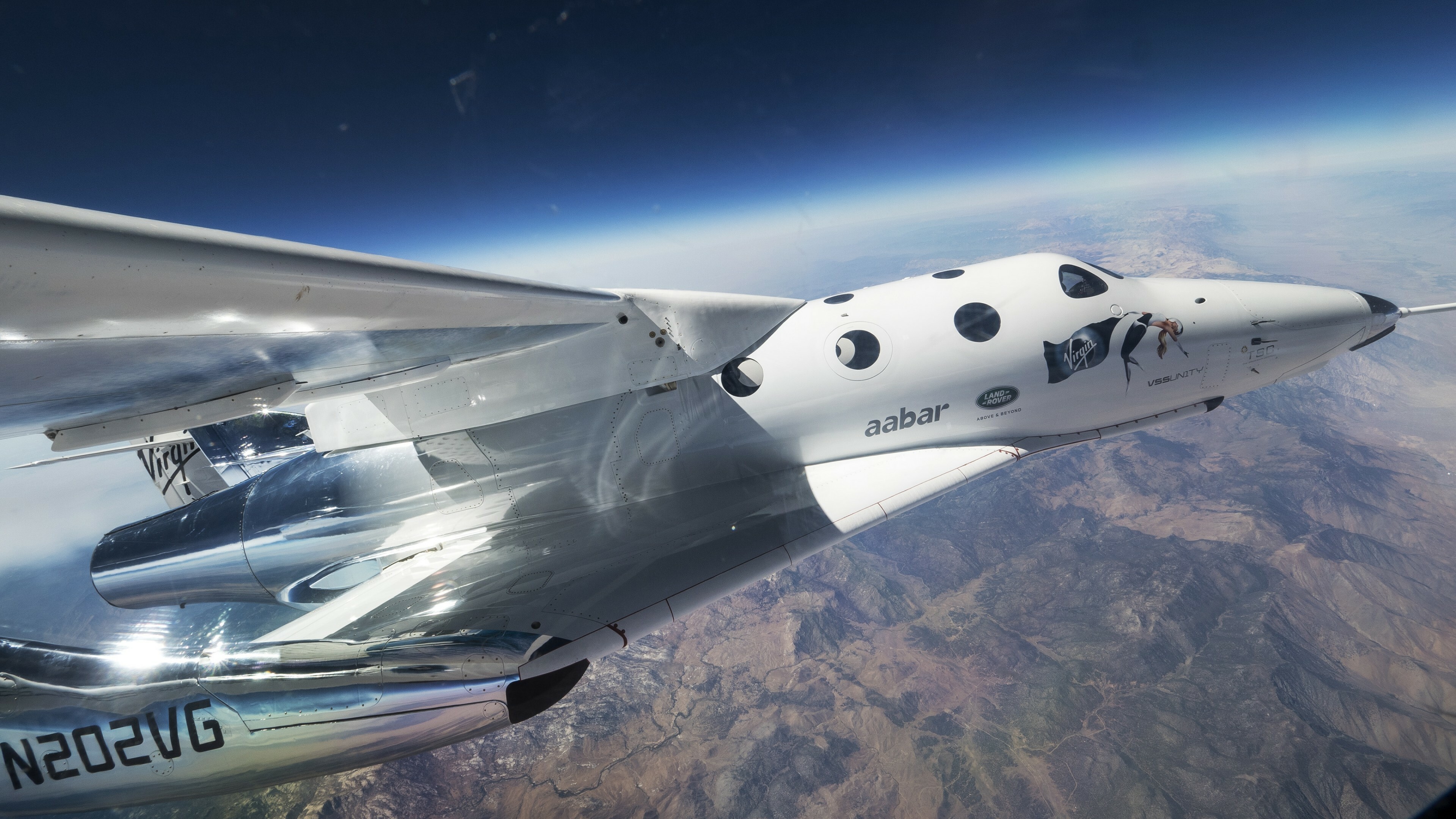 Space Tourism: Virgin Galactic, VSS Unity, Human cosmos travel for recreational purposes. 3840x2160 4K Wallpaper.