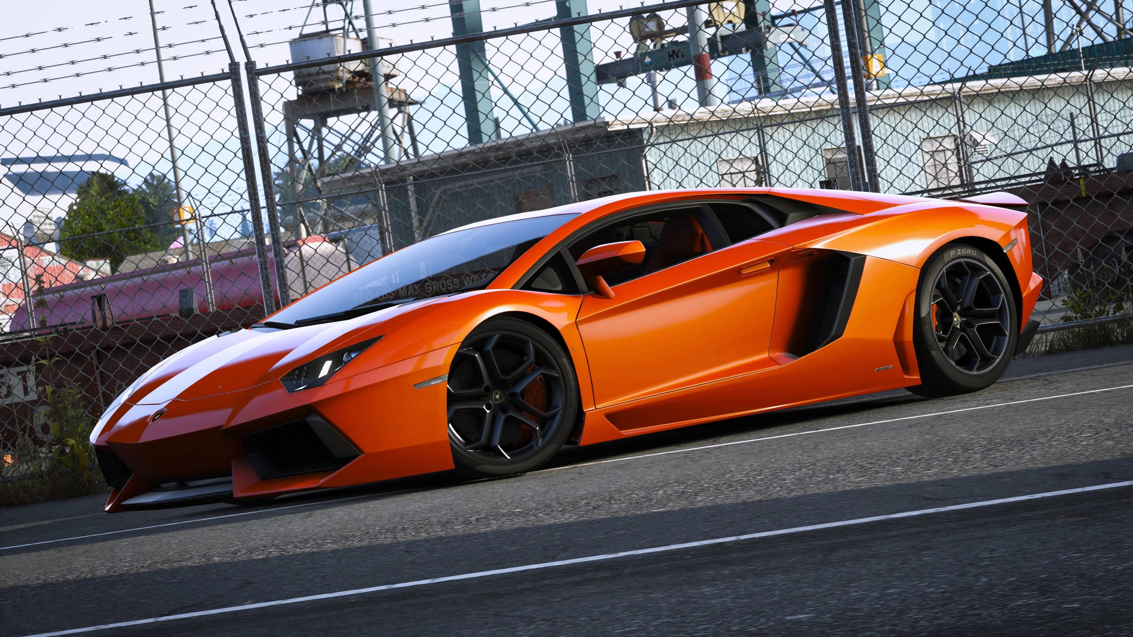 Lamborghini Aventador, LibertyWalk tuning, GTA 5 mod, Showdown in the city, 3840x2160 4K Desktop