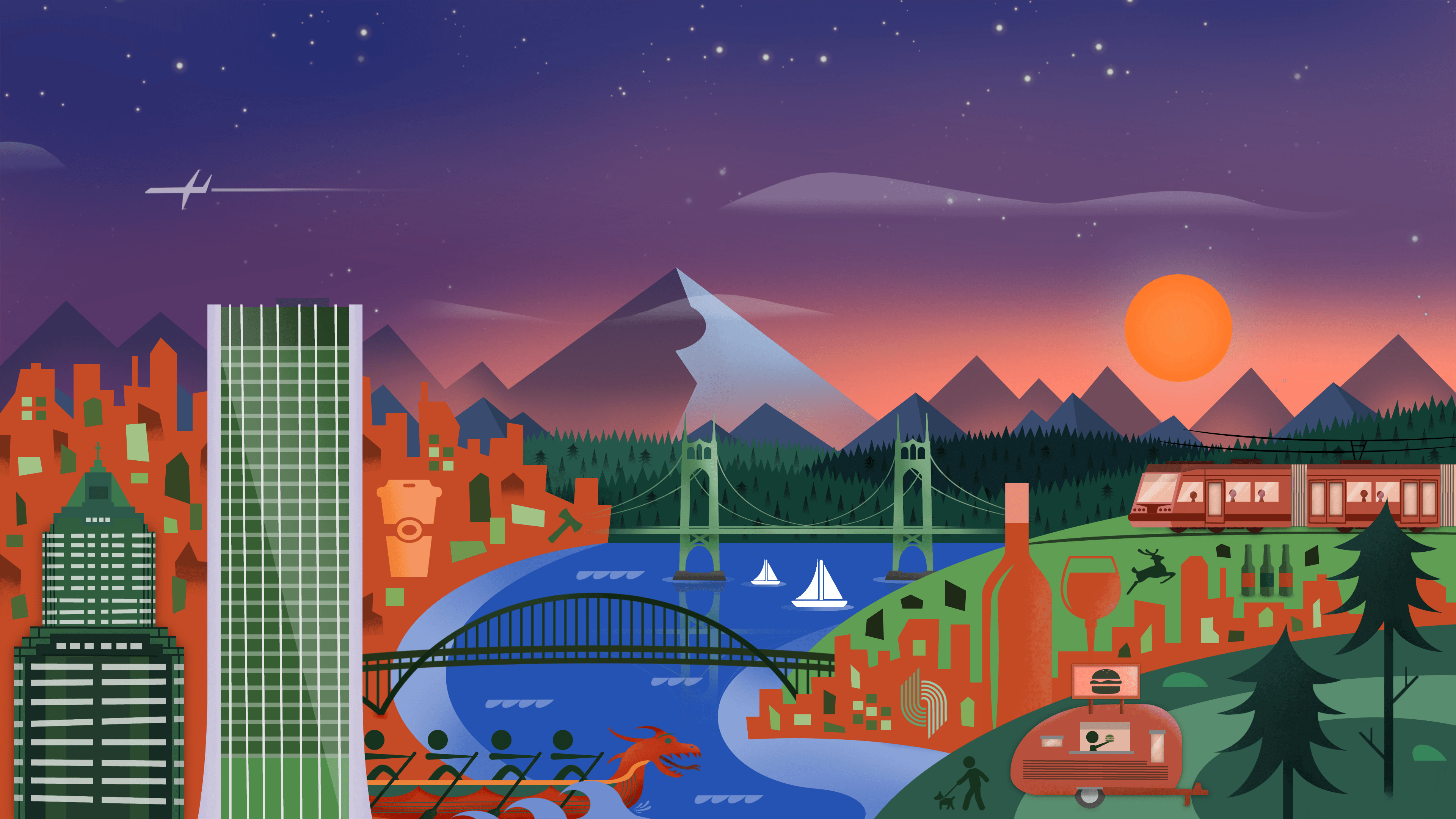 Portland skyline, Wallpapers, Travels, Cityscape, 3840x2160 4K Desktop