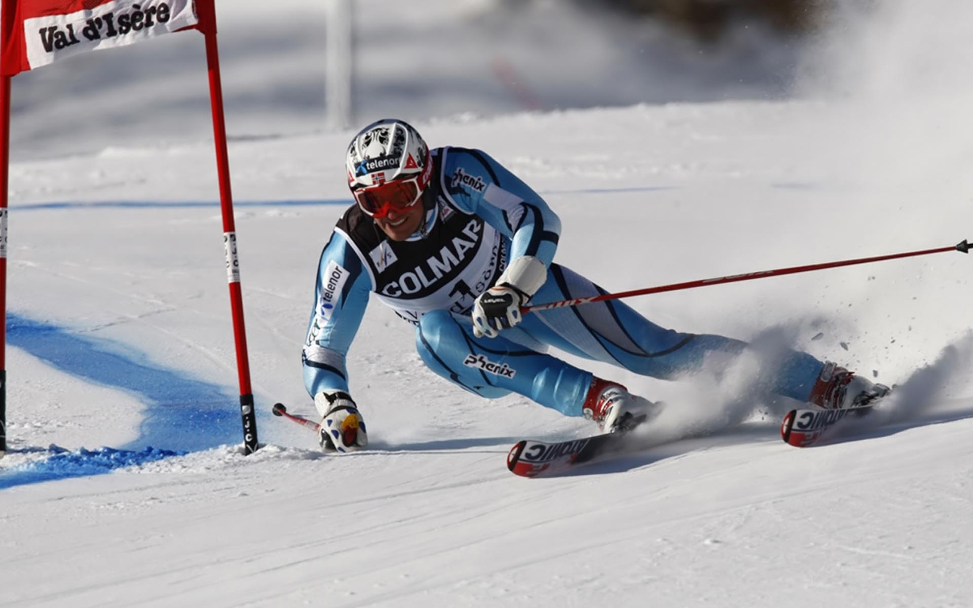 Slalom: Skiing, A downhill ski race over a winding course marked by poles or gates. 1920x1200 HD Background.