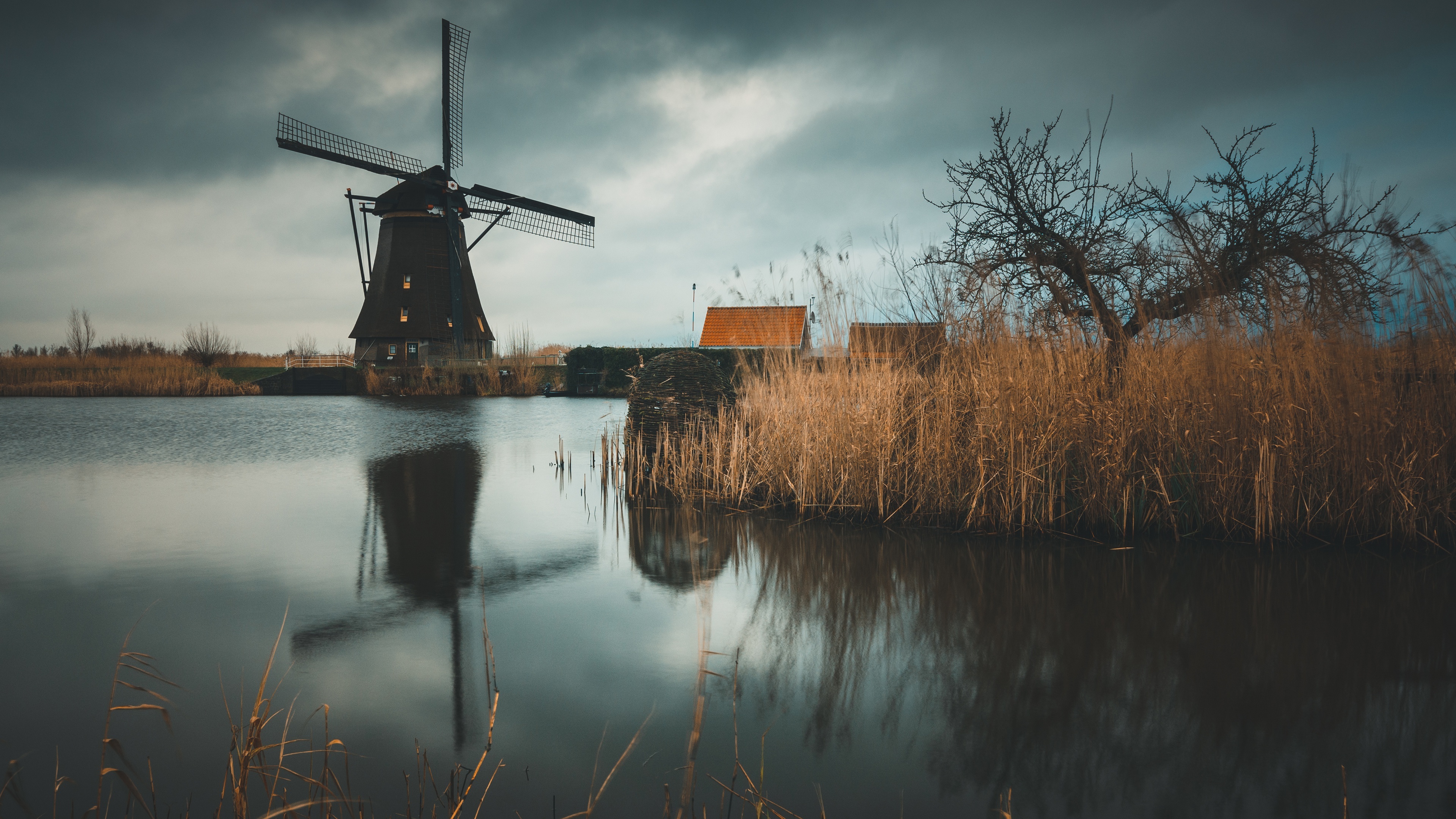 Windmills at Kinderdijk, 4K ultra HD wallpaper, 3840x2160 4K Desktop