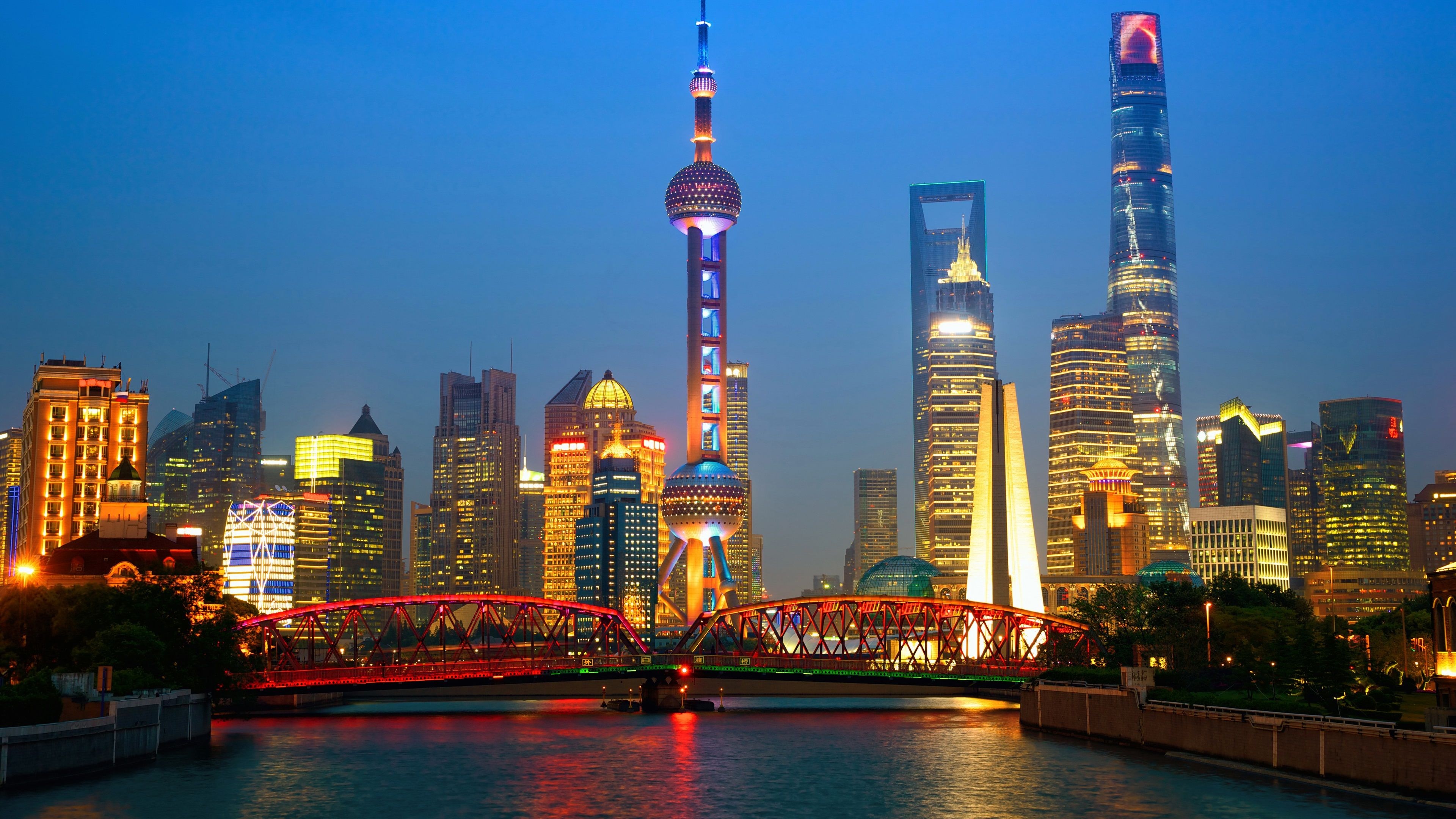 Shanghai World Financial Center, 4K wallpapers, Shanghai skyline, High-definition backgrounds, 3840x2160 4K Desktop