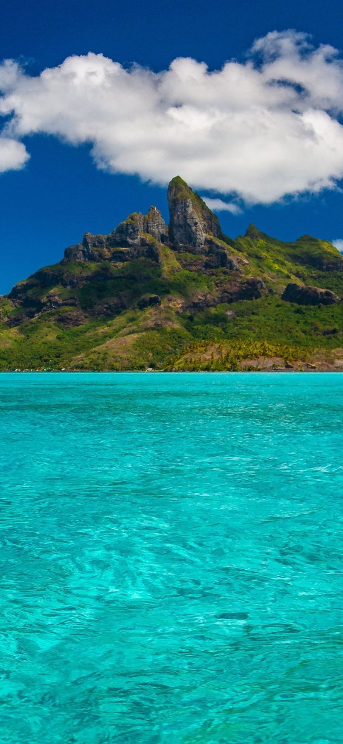 Bora Bora: Mount Otemanu, One of two peaks of an extinct volcano located at the center of the island, French Polynesia. 1130x2440 HD Wallpaper.