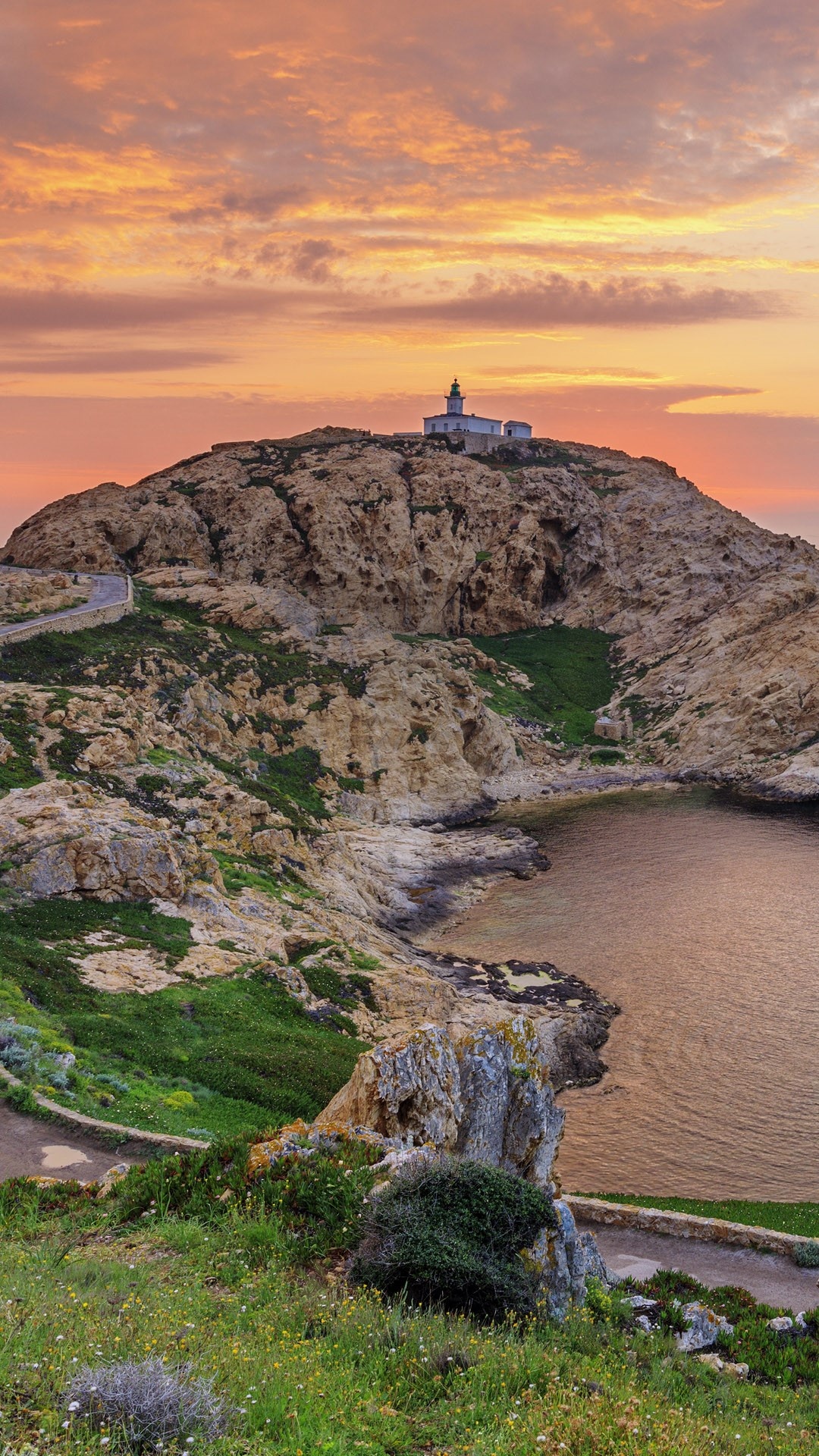 Seascape with Lighthouse, L'Ile-Rousse, Corsica Island, Windows 10 Spotlight, 1080x1920 Full HD Phone