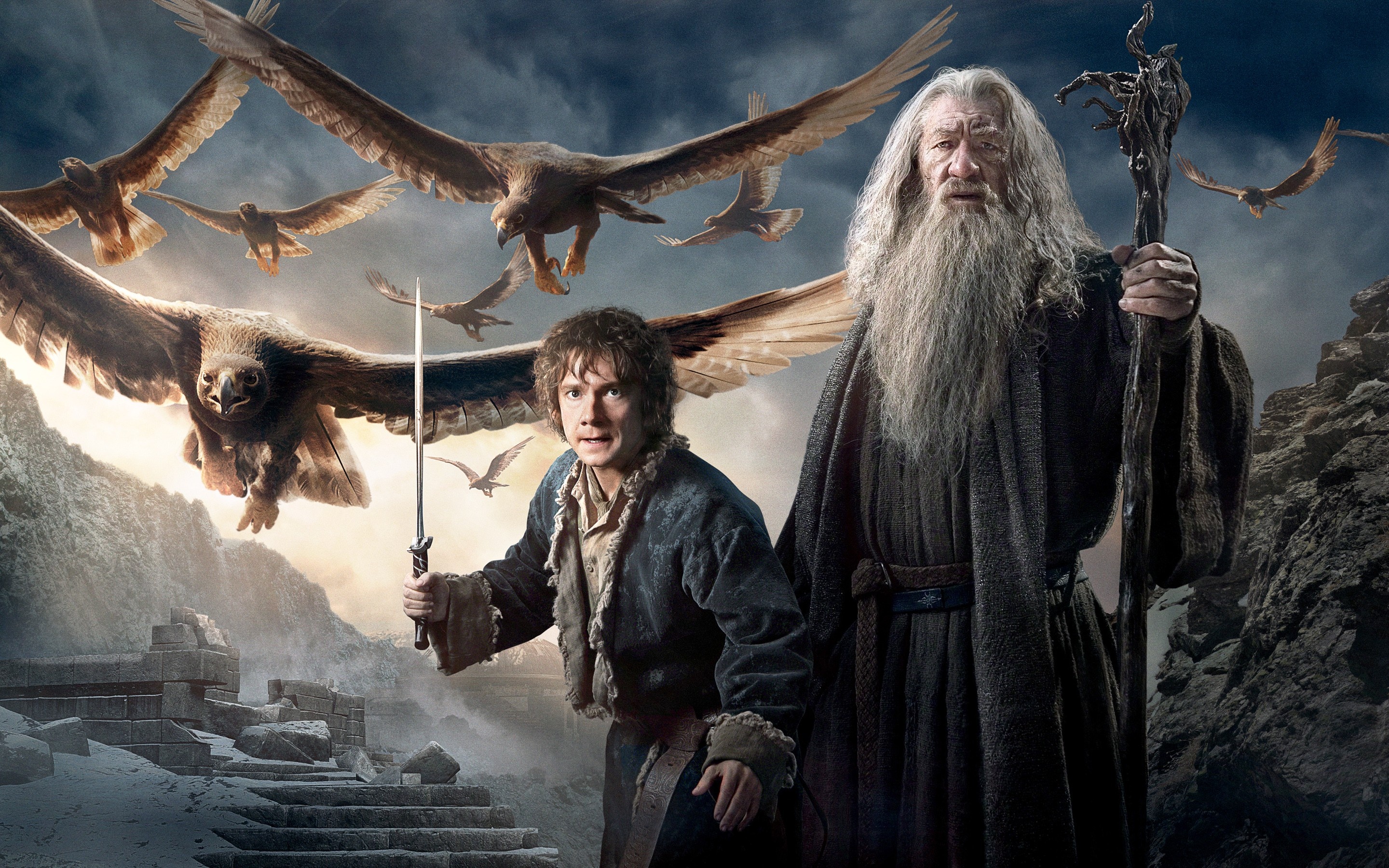 Gandalf and Bilbo, The Hobbit trilogy, High-resolution wallpaper, Stunning artwork, 2880x1800 HD Desktop