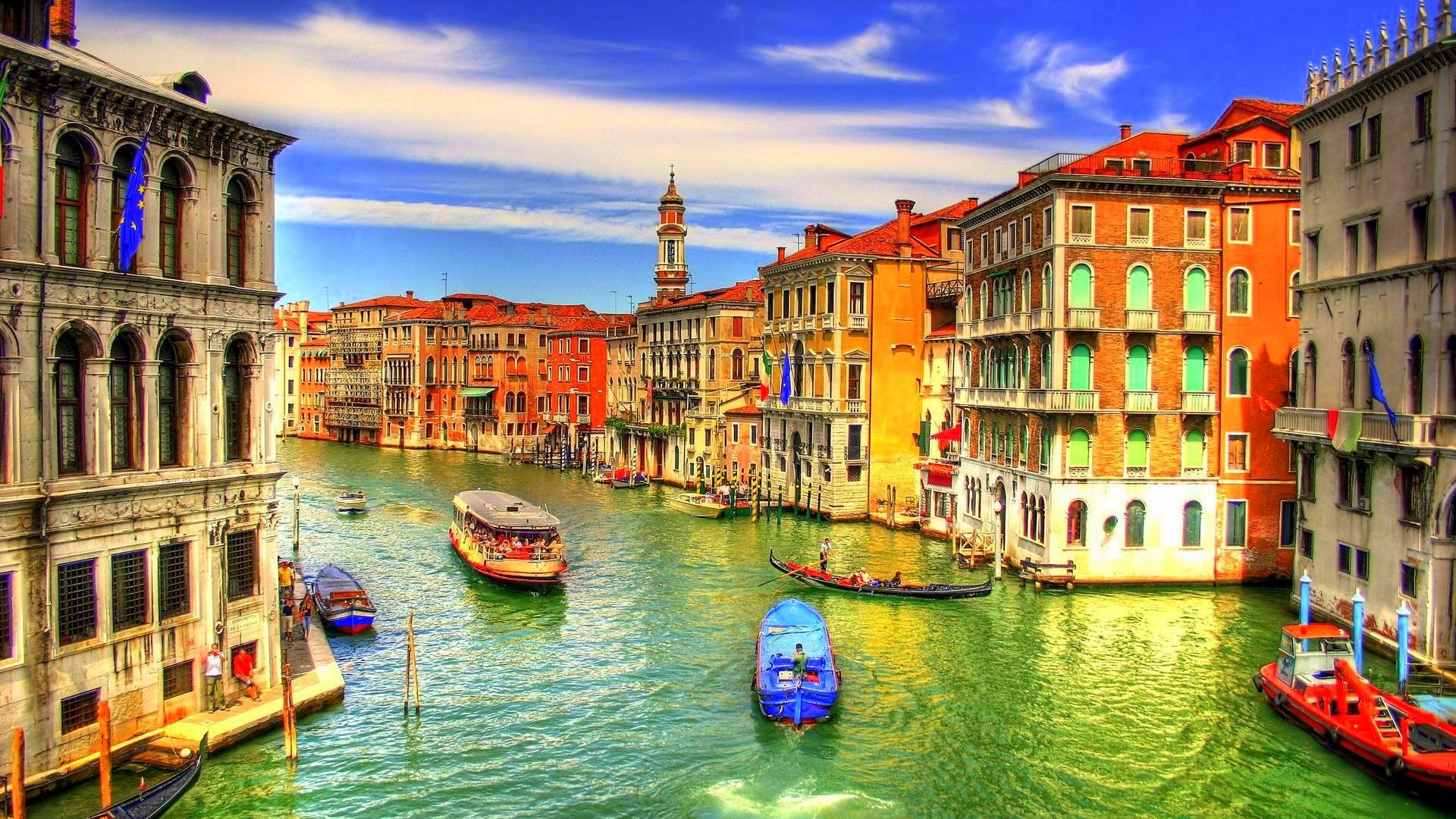 Water Taxi: Venice Grand Canal, Vaporettos, The Venetian public transport. 1920x1080 Full HD Background.