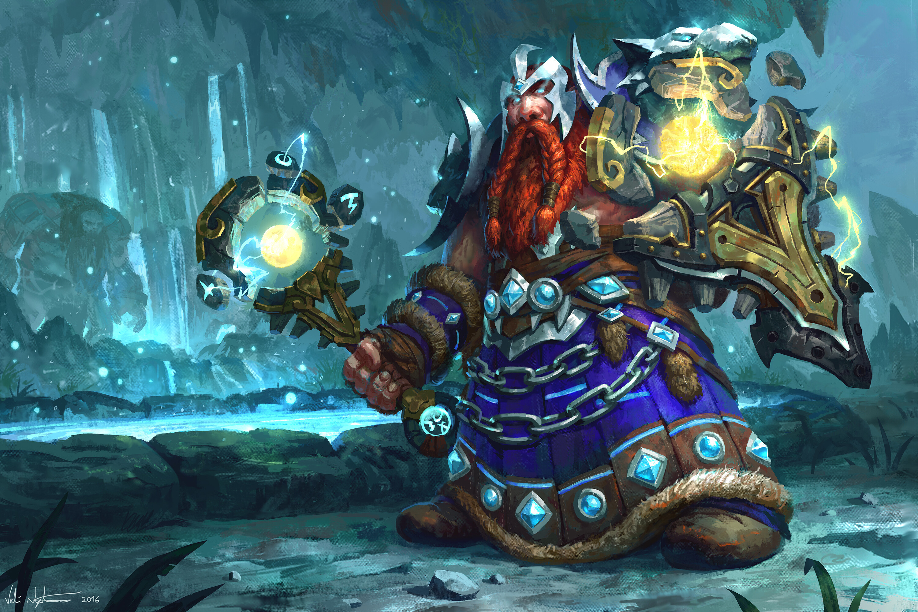 Dwarf: A person of unusually small stature, Shaman, World of Warcraft Classic. 3000x2000 HD Background.