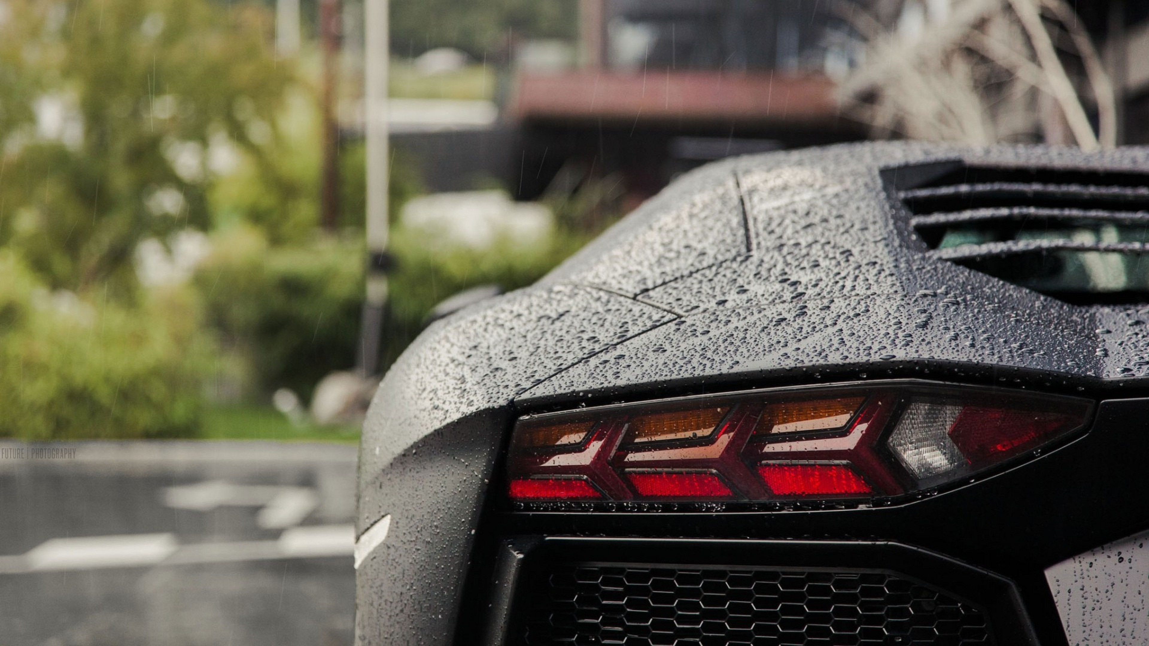Lamborghini Aventador, Rainy day, Black car, Water droplets, 3840x2160 4K Desktop