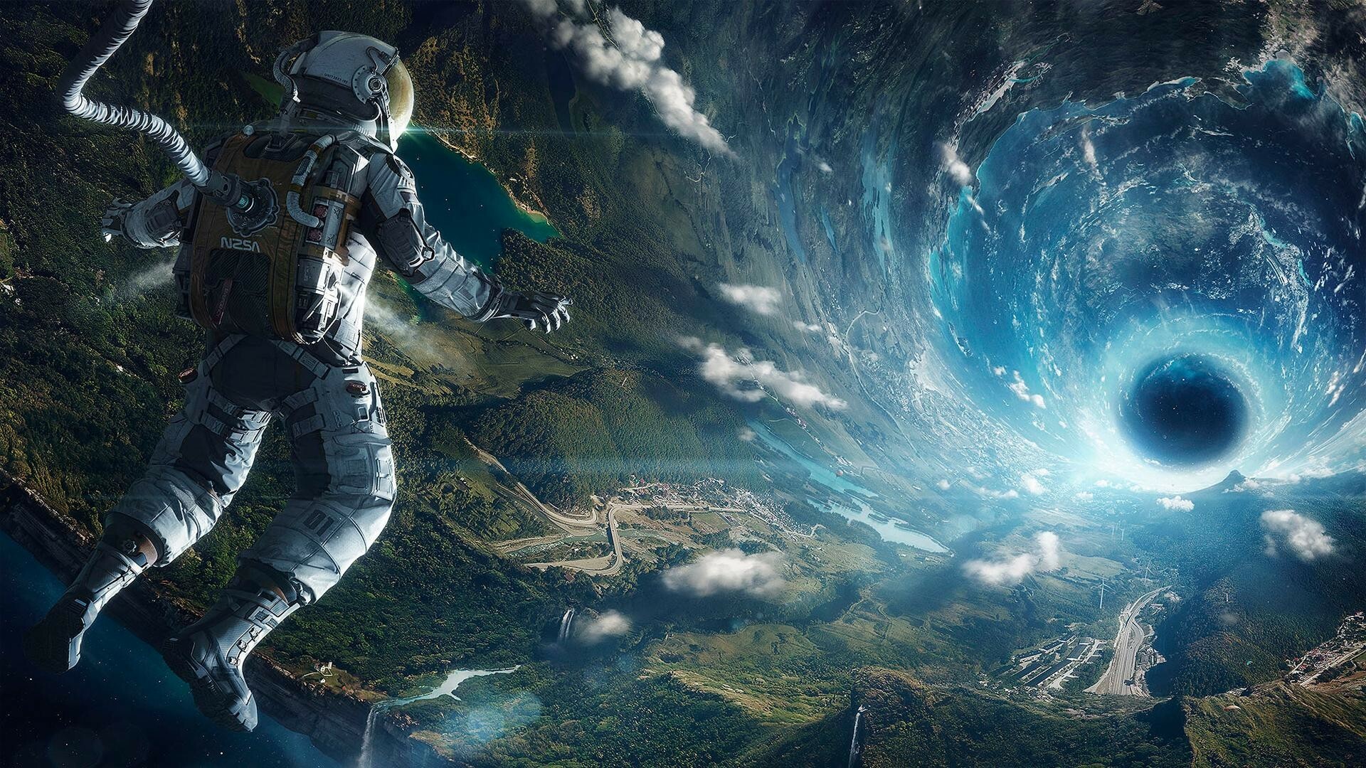 Outer Space: Quantum physics, Dimensional, Astronaut, Gravity, Atmosphere. 1920x1080 Full HD Wallpaper.