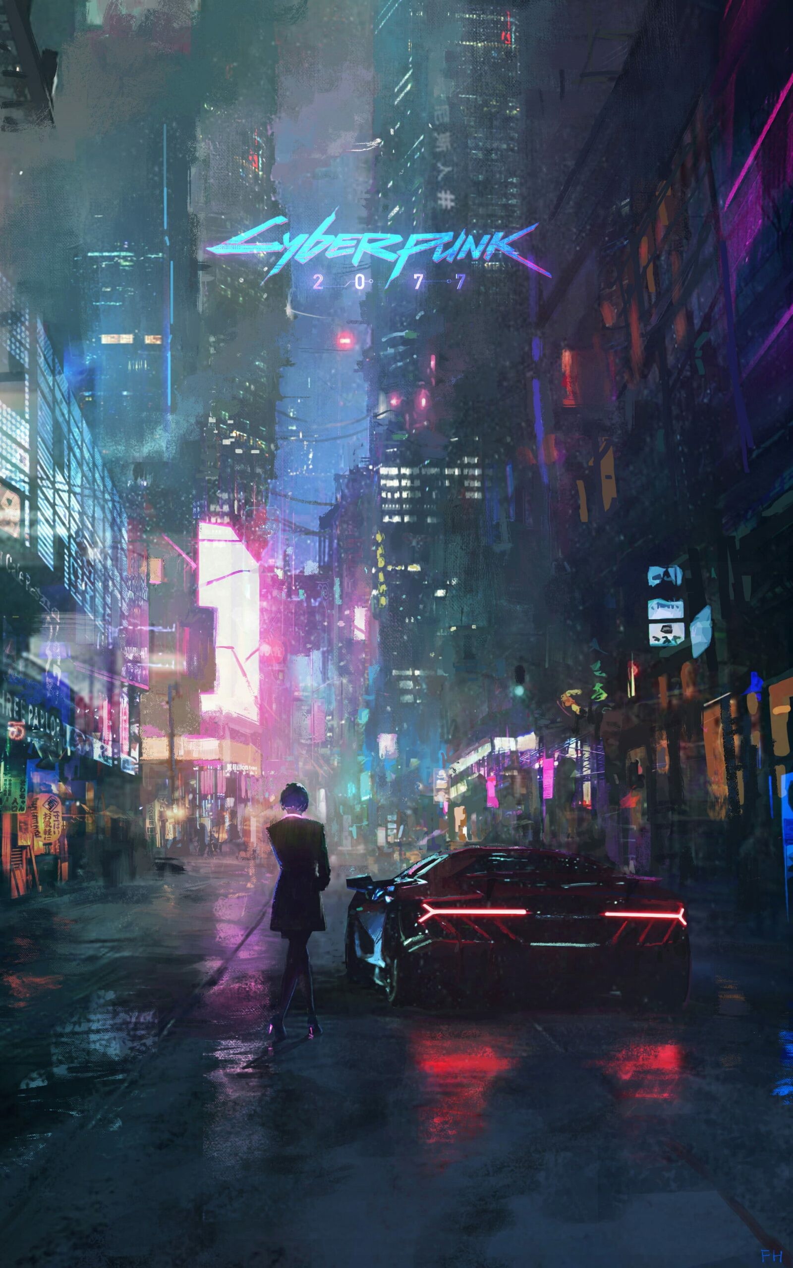 Cyberpunk 2077: Neon, Futuristic, Night City, Electricity, Video Game. 1600x2560 HD Wallpaper.
