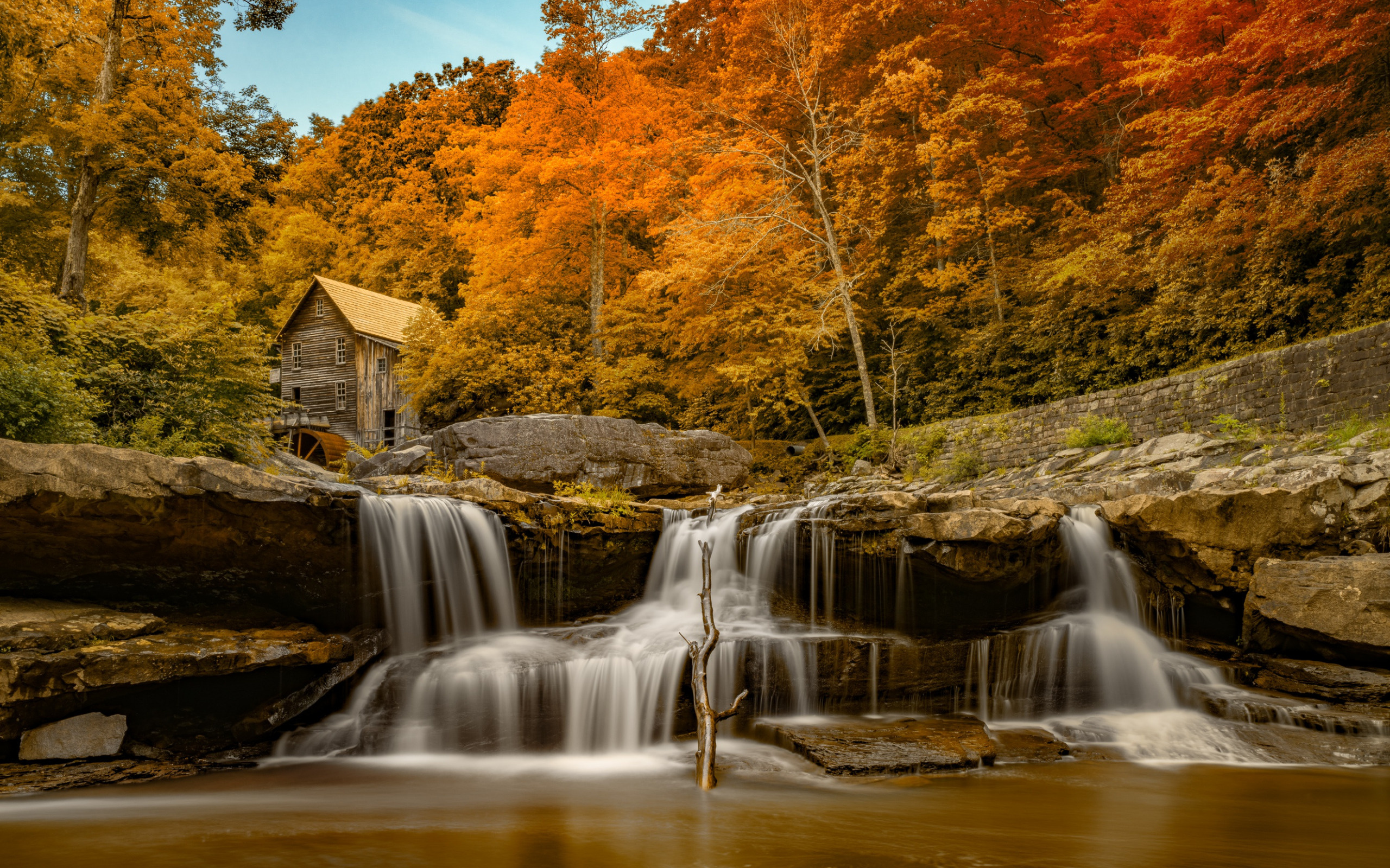 West Virginia: Glade Creek Grist Mill, New River Gorge, USA, Waterfall. 2560x1600 HD Wallpaper.
