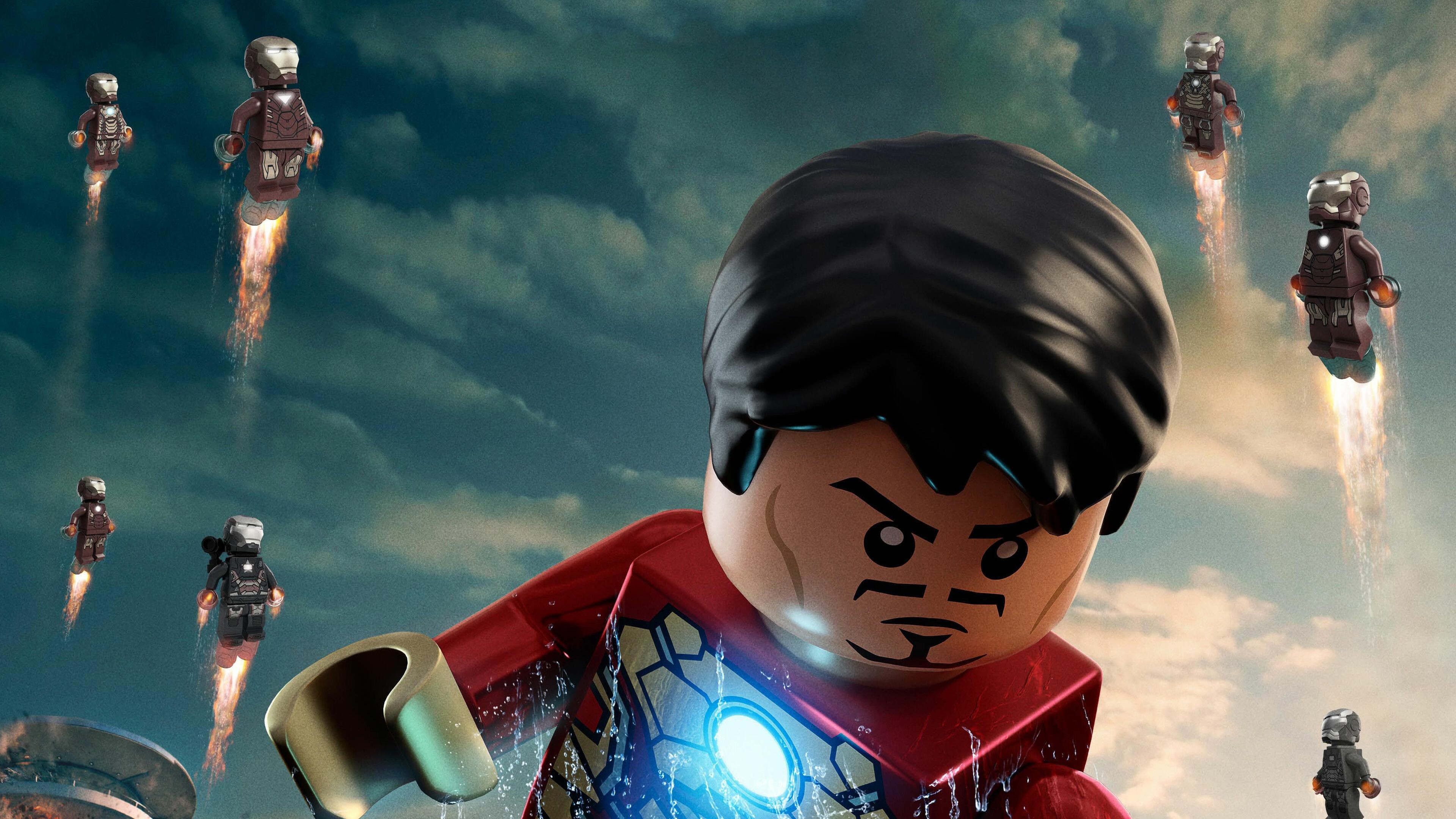Lego: Iron Man, Types of sets include City, Star Wars, Friends, Technic, and Creator. 3840x2160 4K Wallpaper.