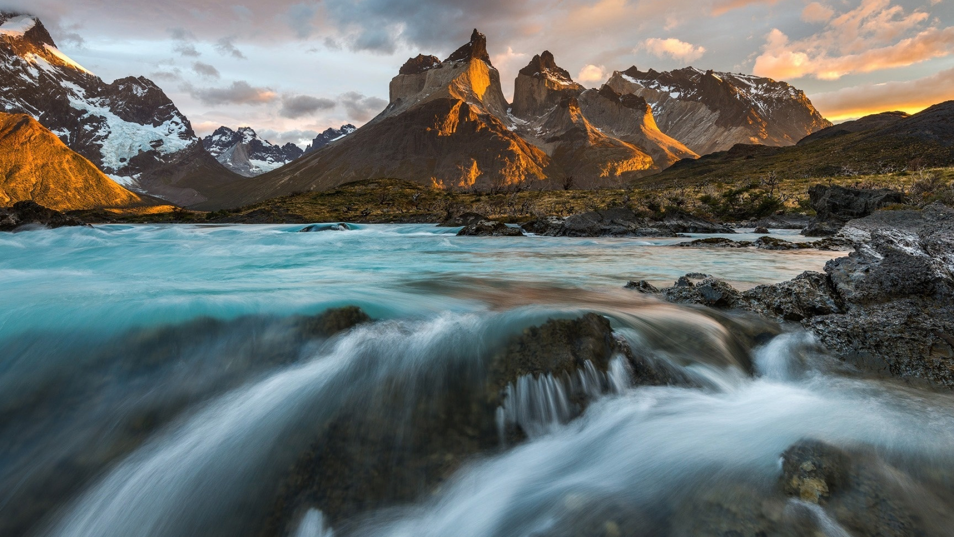 Torres del Paine National Park, Chilean massif, River view, Beautiful mountain range, 1920x1080 Full HD Desktop