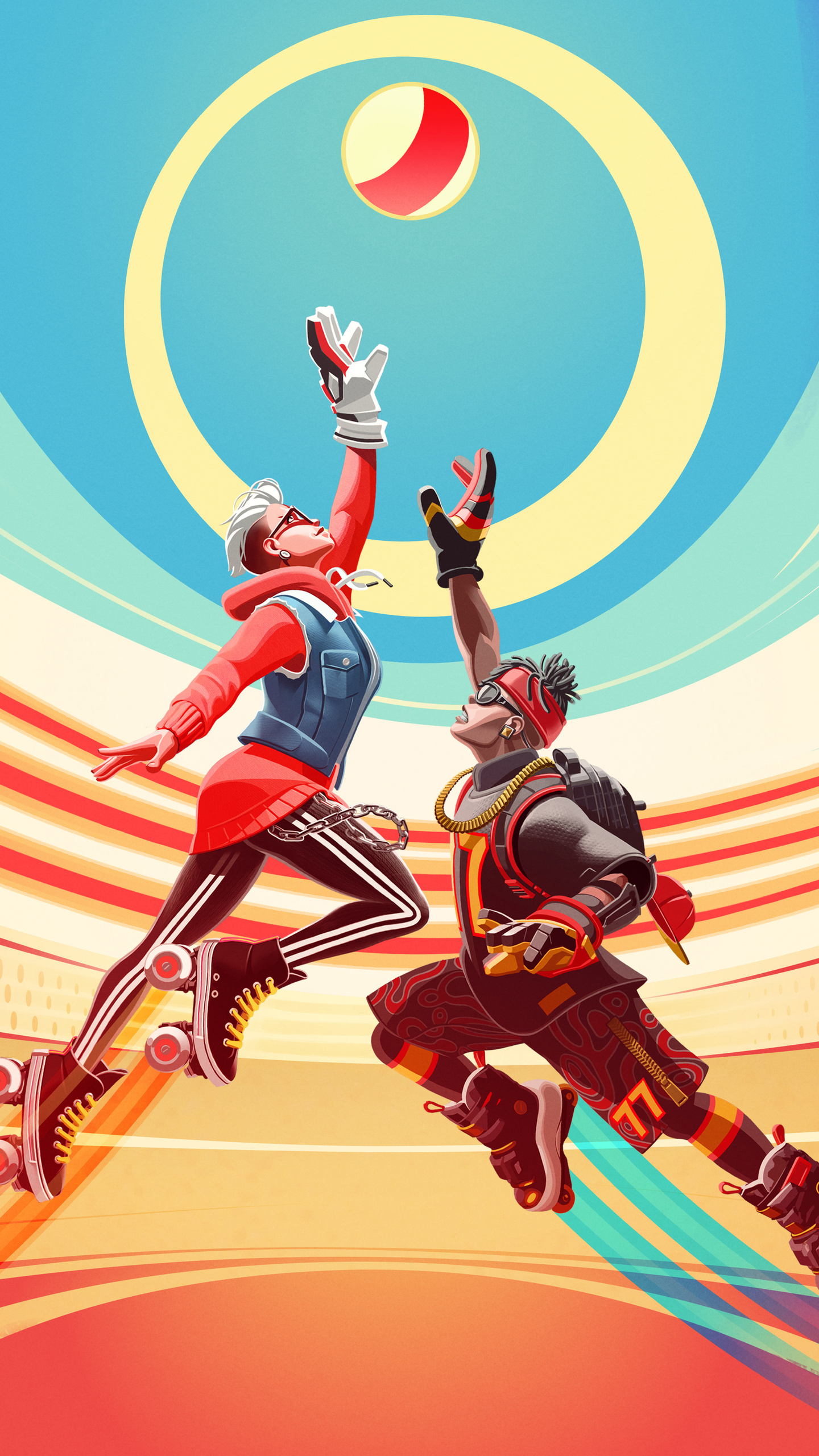 Roller Champions (Game): A Roller Champion, Competing in a team of three against three. 1440x2560 HD Background.