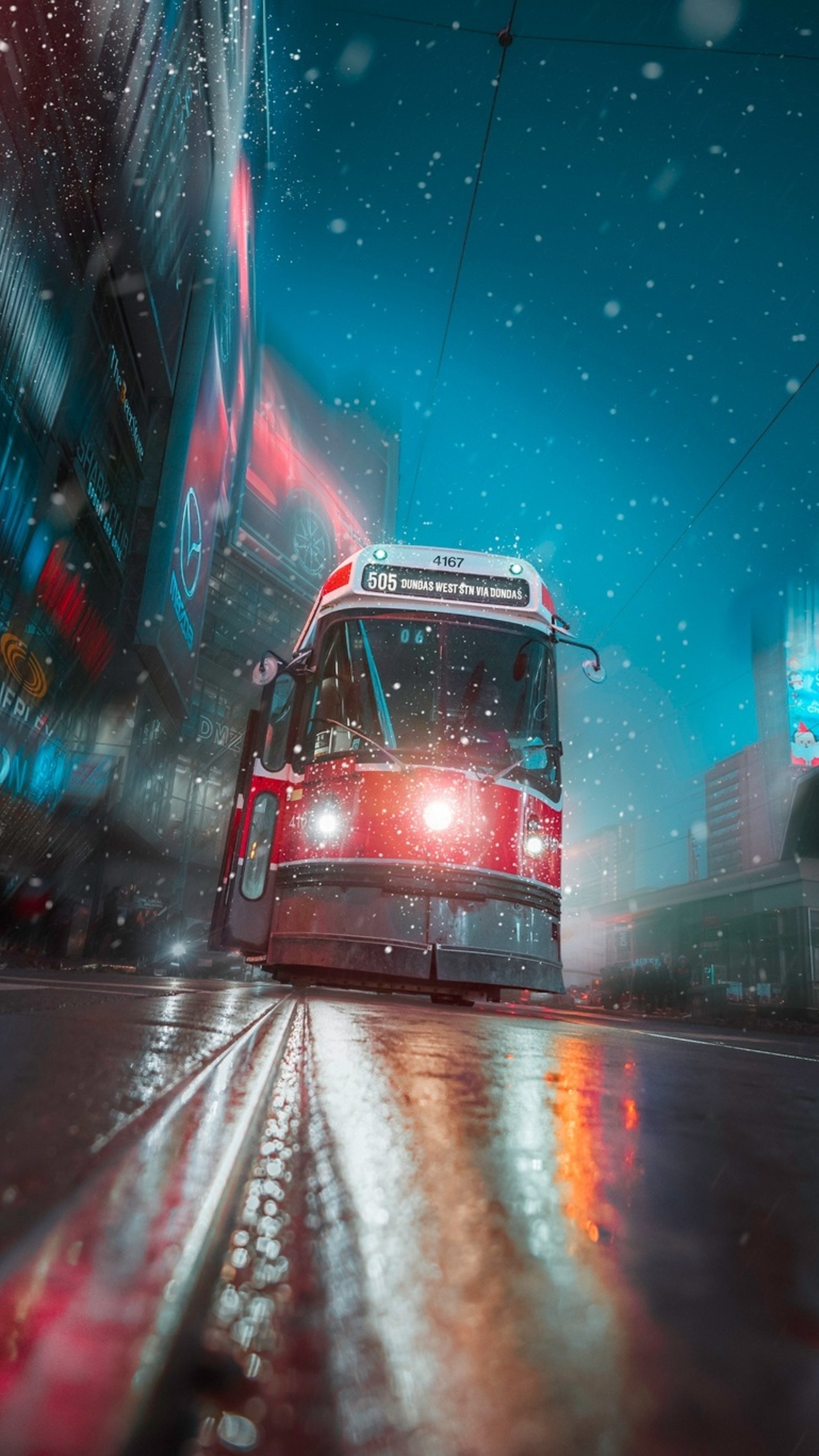 Tram, Toronto city, Night lights, Urban transportation, 2160x3840 4K Phone