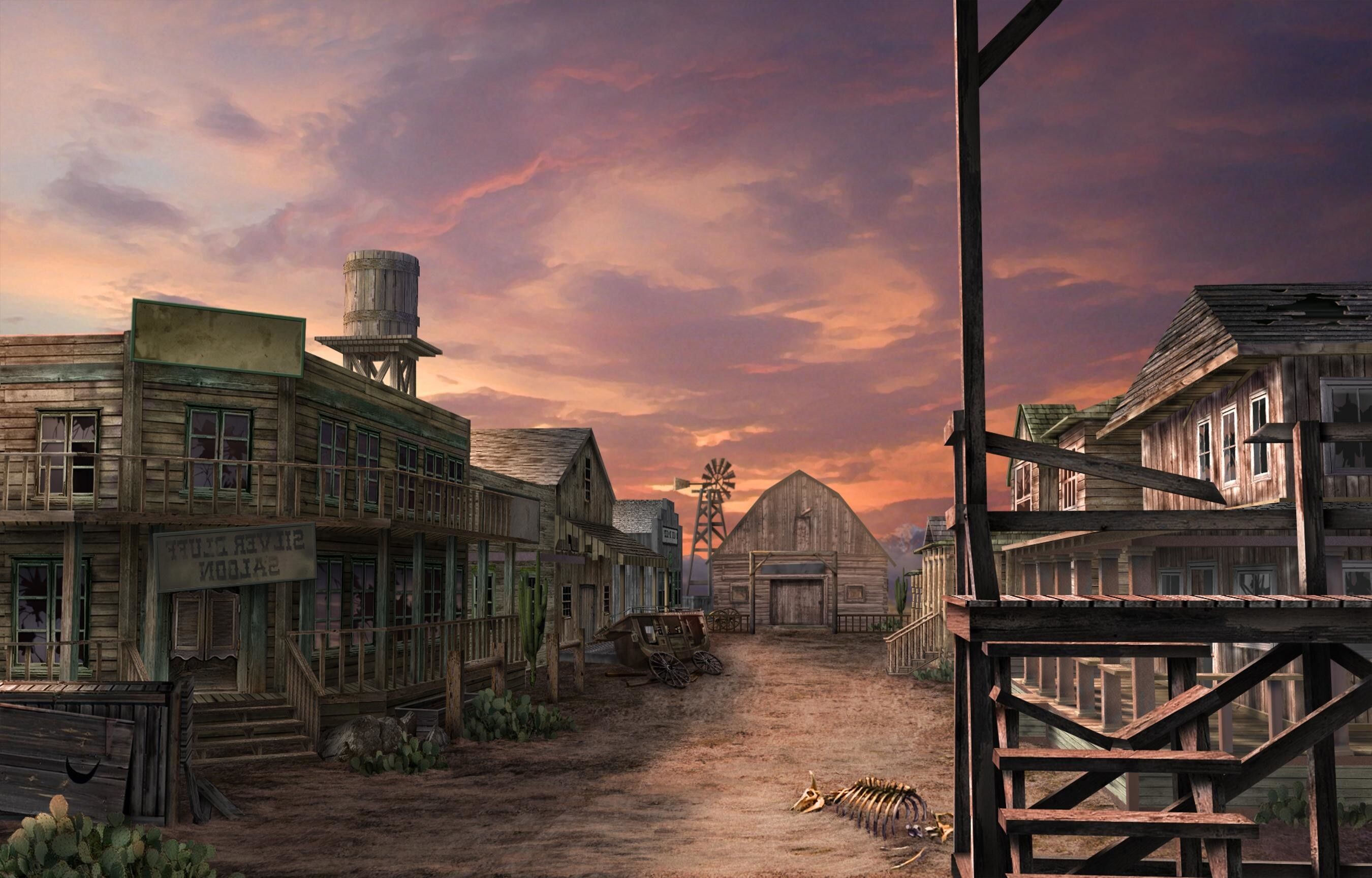 Ghost Town: Old west, Settlement with visible tangible remains. 2700x1730 HD Background.