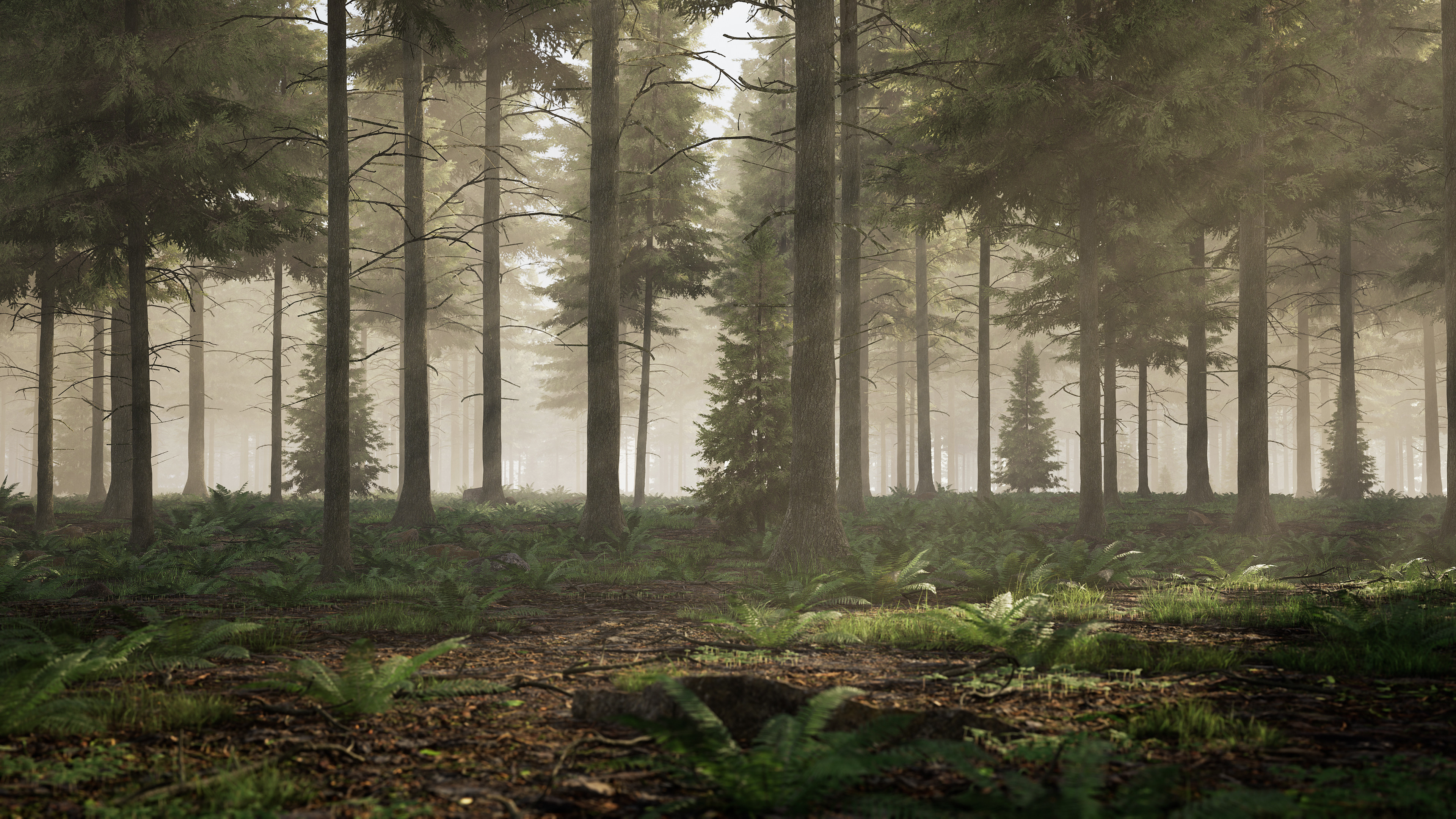 Artistic depiction, Spruce forest, Realistic artwork, Nature's abundance, 3840x2160 4K Desktop